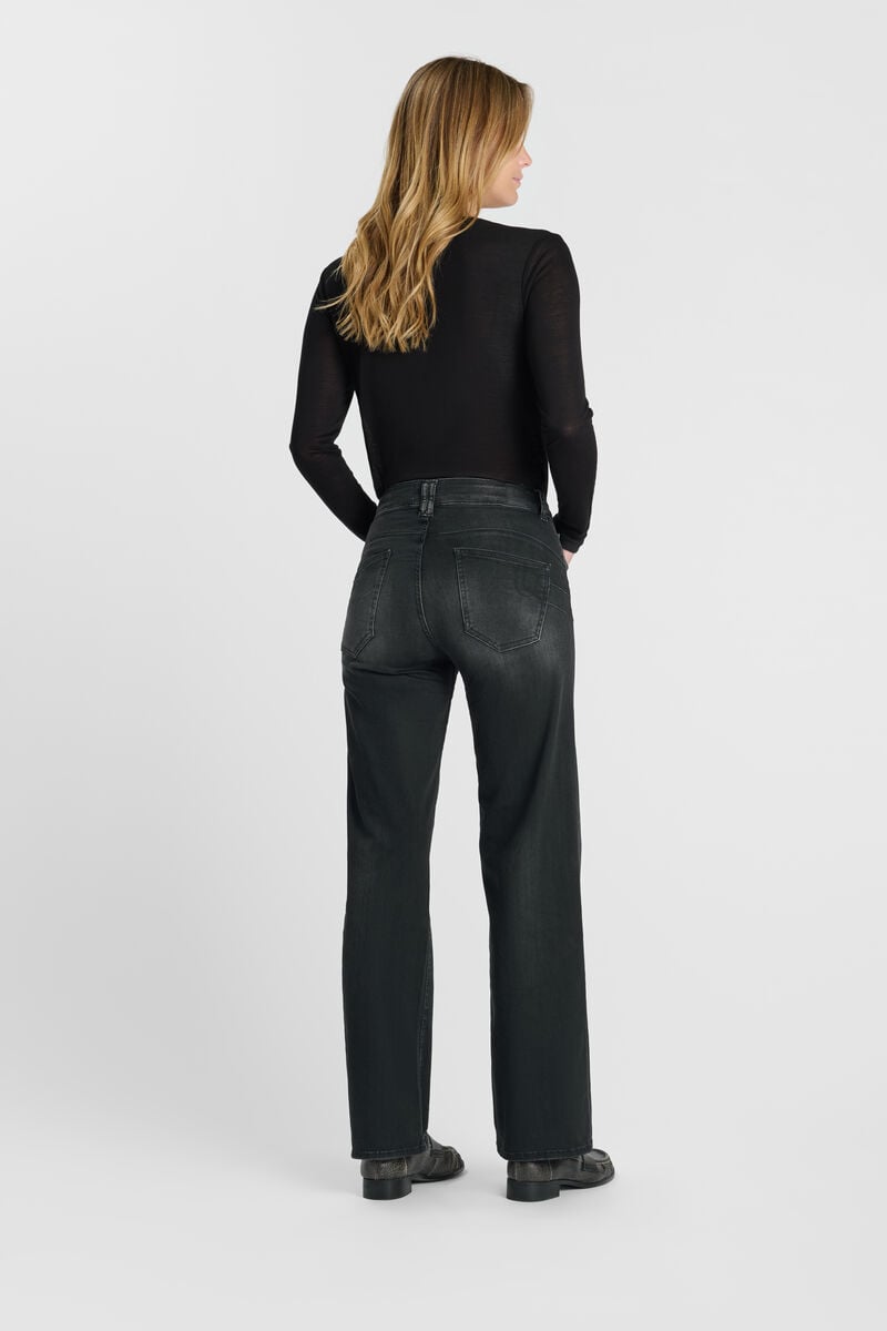 High-waisted loose-fit zip jeans LE TEMPS DES CERISES Black