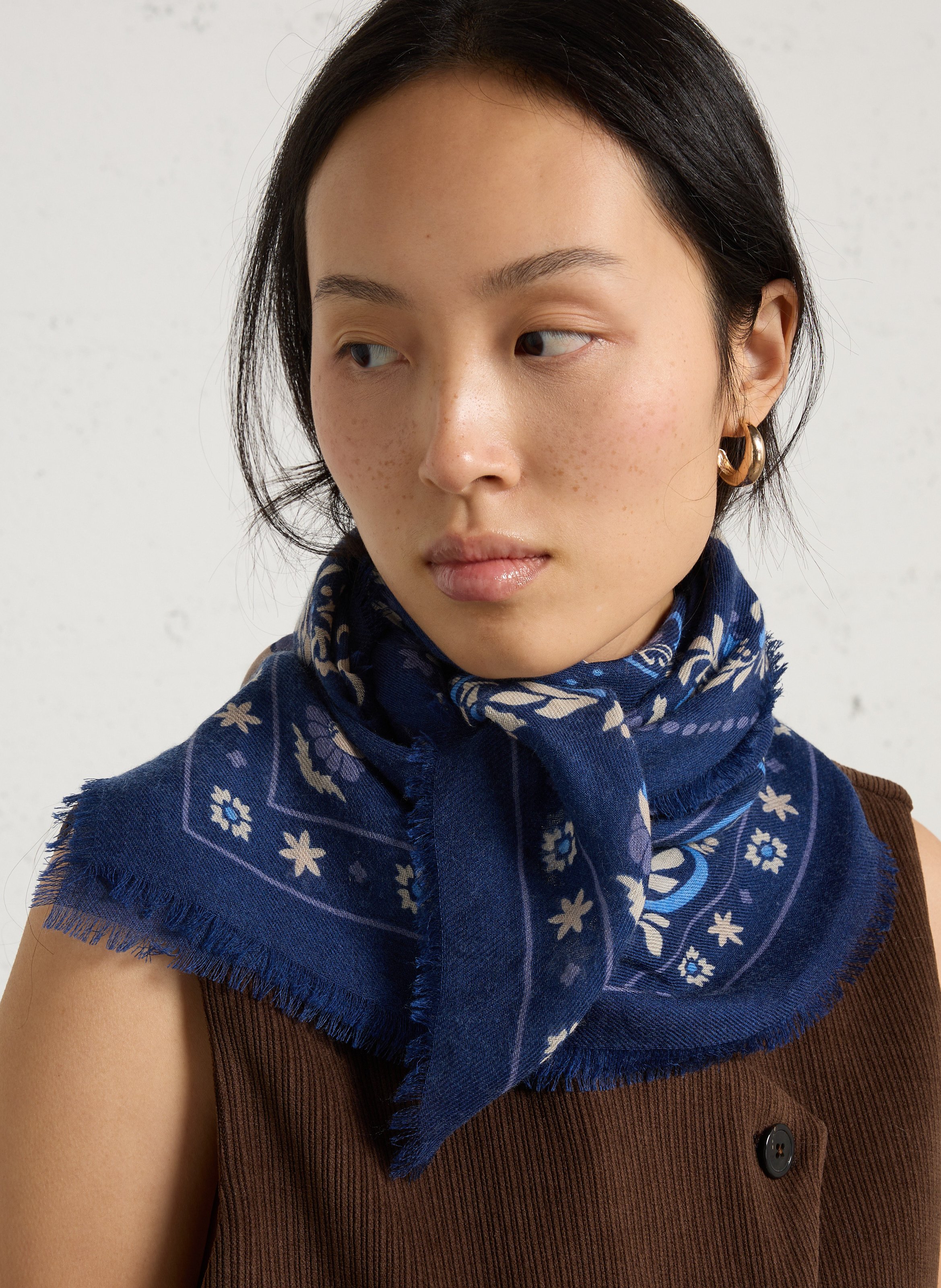 Foulard imprimé en laine et soie MAISON LECOMTE FLAMENT
