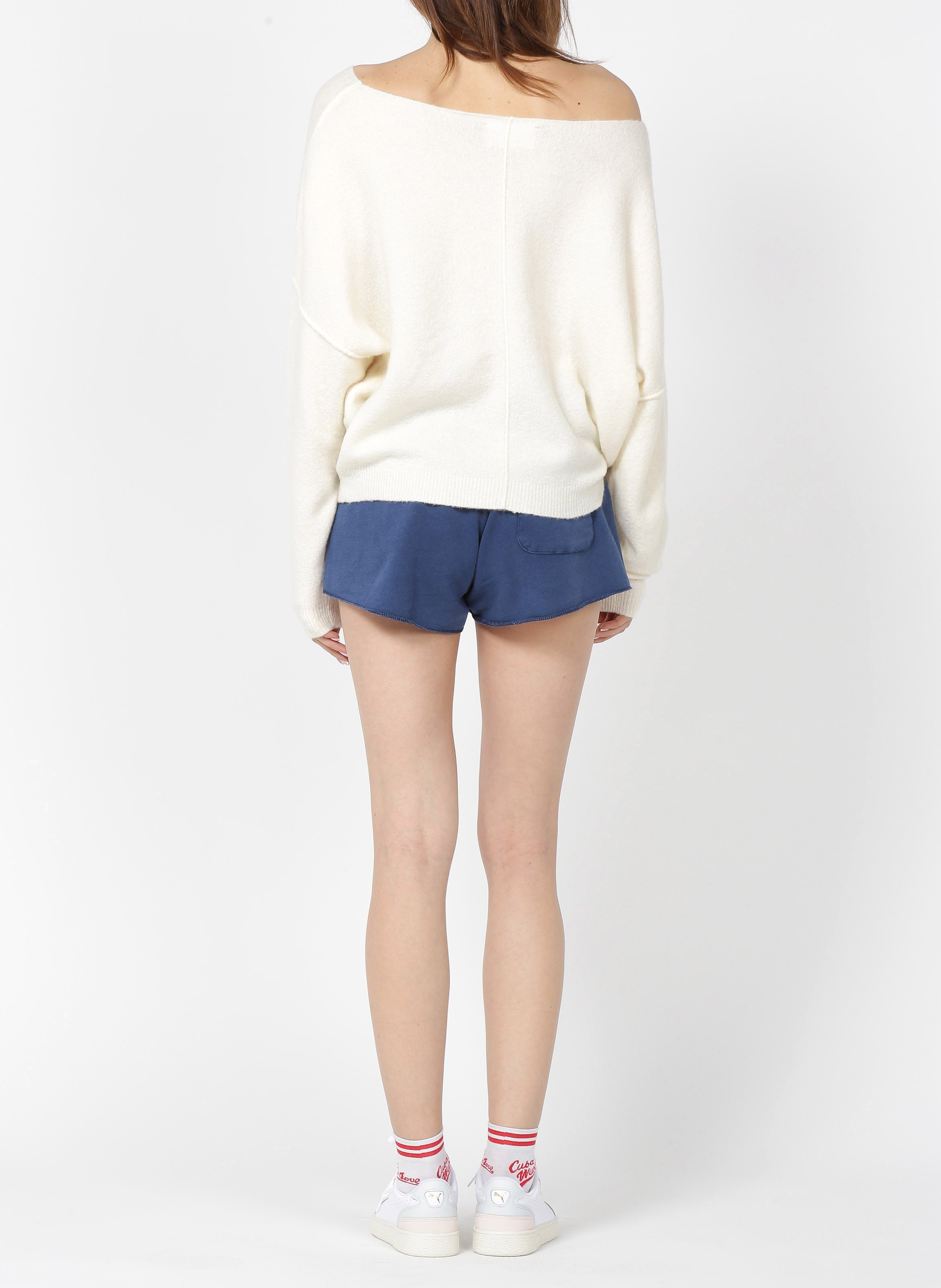 Pull ample à col bateau en maille duveteuse AMERICAN VINTAGE Beige