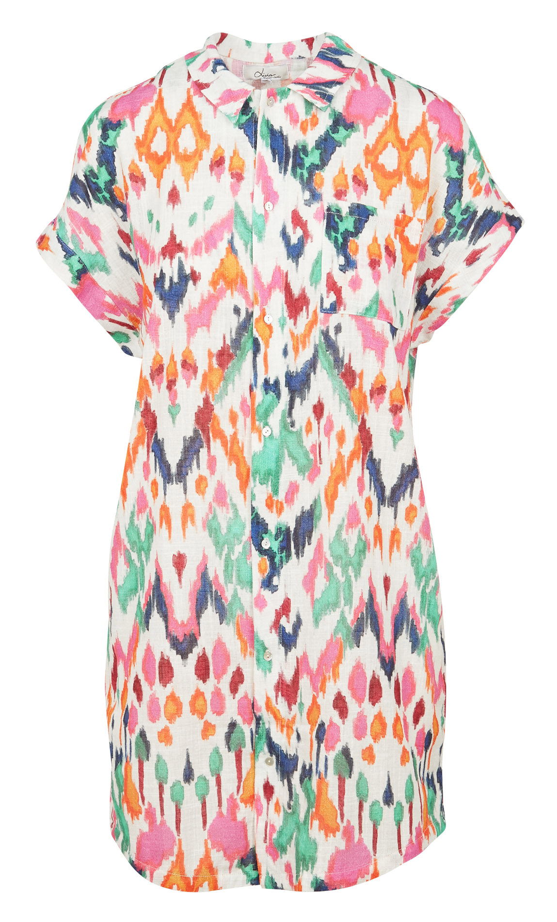 Printed cotton short beach dress LIVIA White