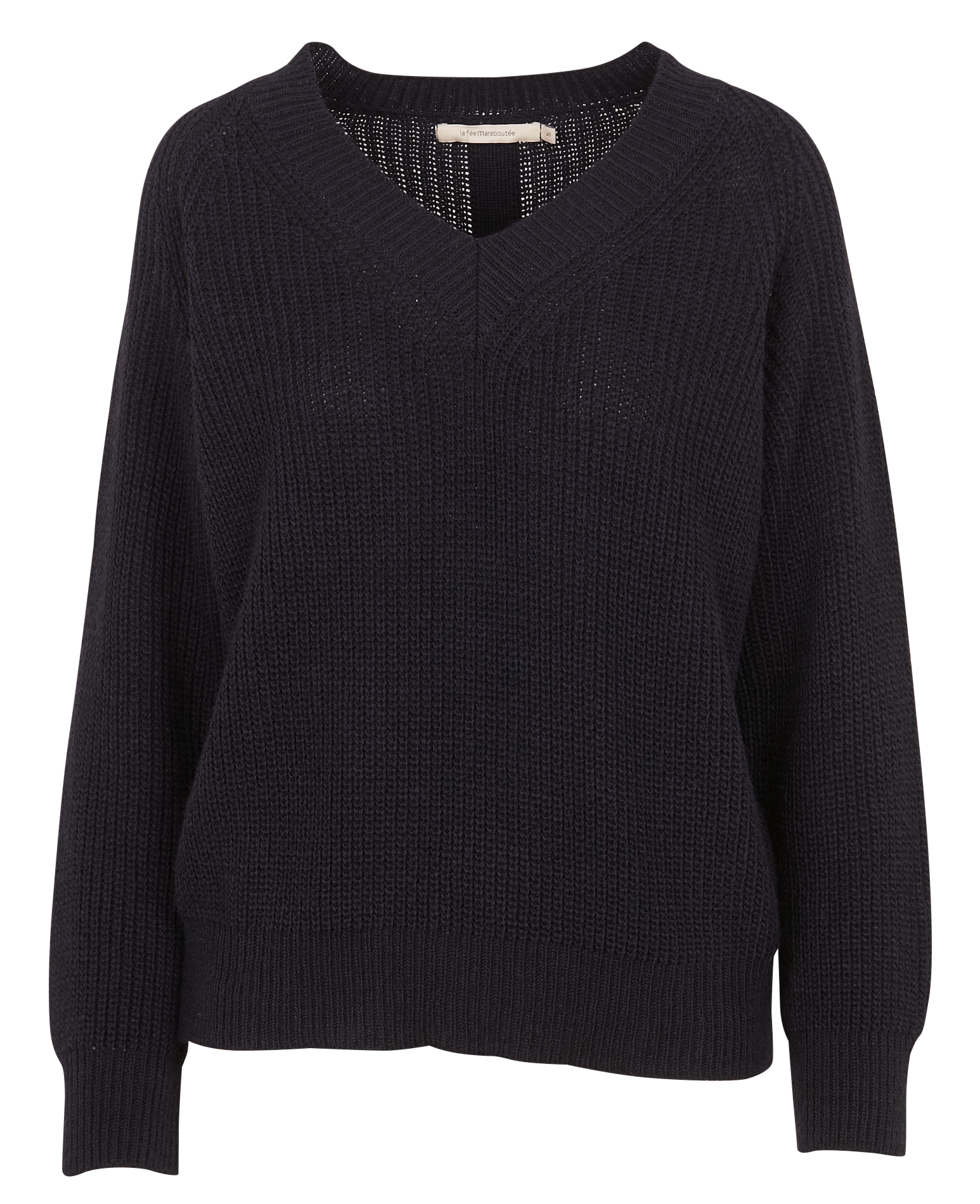 Gerade geschnittener Strick-Mix-Pullover mit V-Ausschnitt LA FEE MARABOUTEE Blau