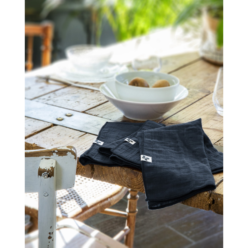 Set of 2 cotton muslin hand towels L'EFFET PAPILLON Blue