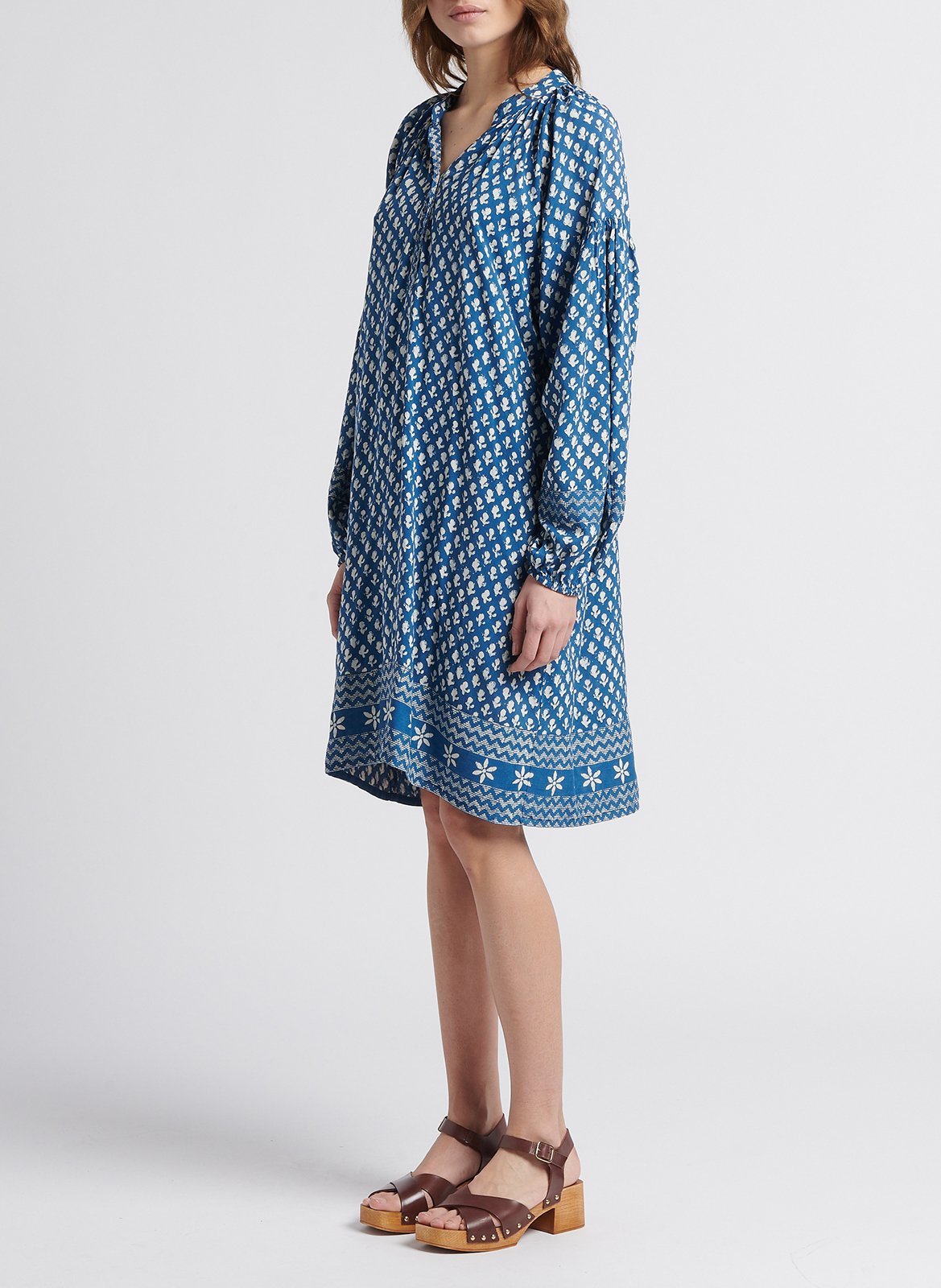 Short printed dress with Tunisian collar MAISON HOTEL Blue