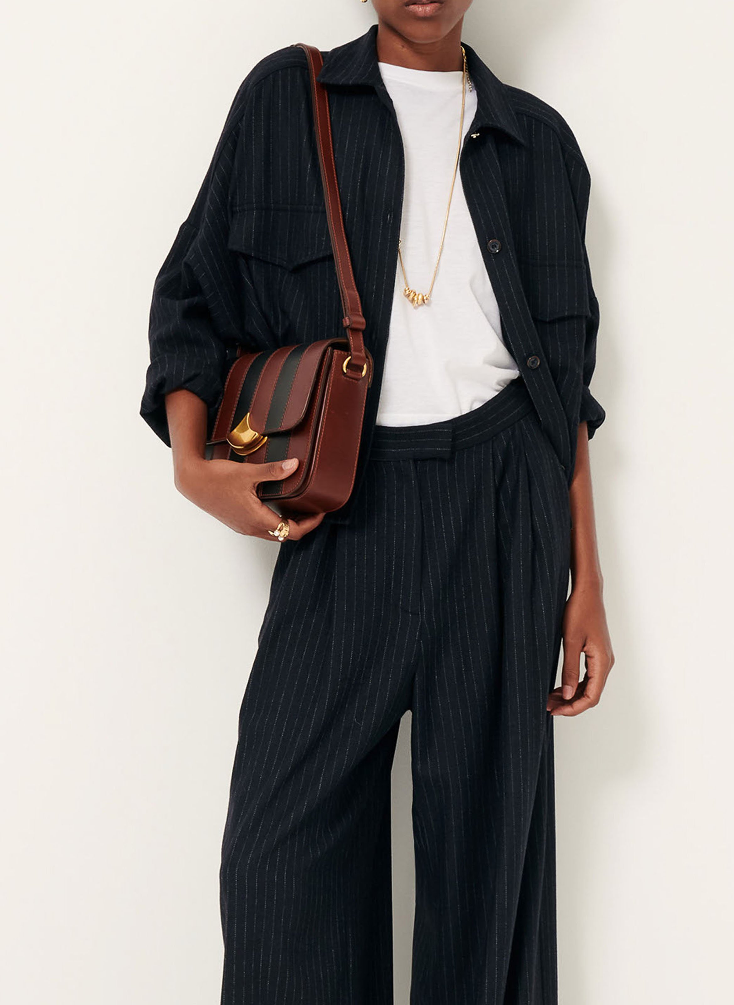 Chemise courte rayée en laine mélangée SESSUN Bleu