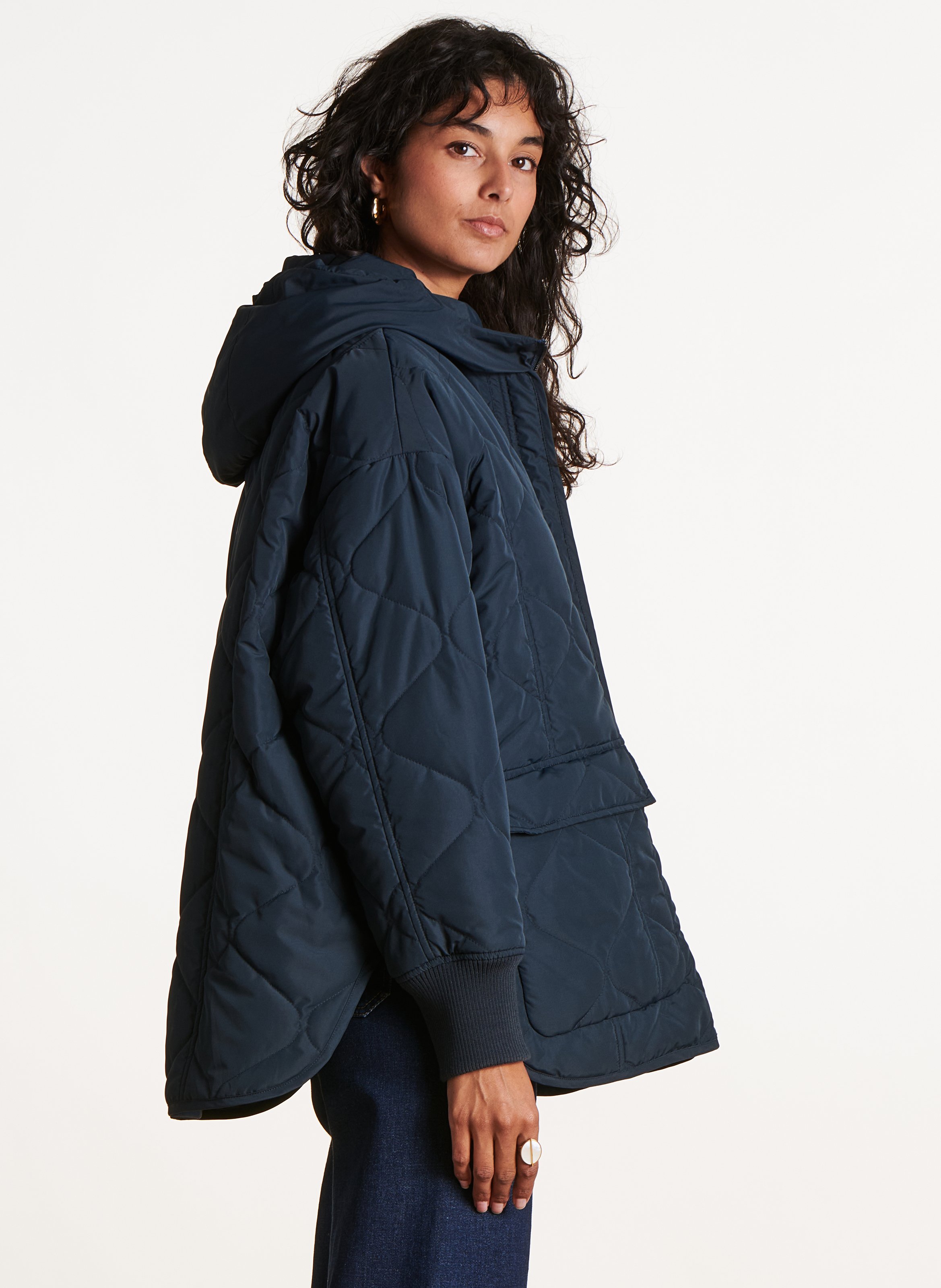 Quilted high-neck coat with hood LA FEE MARABOUTEE Blue