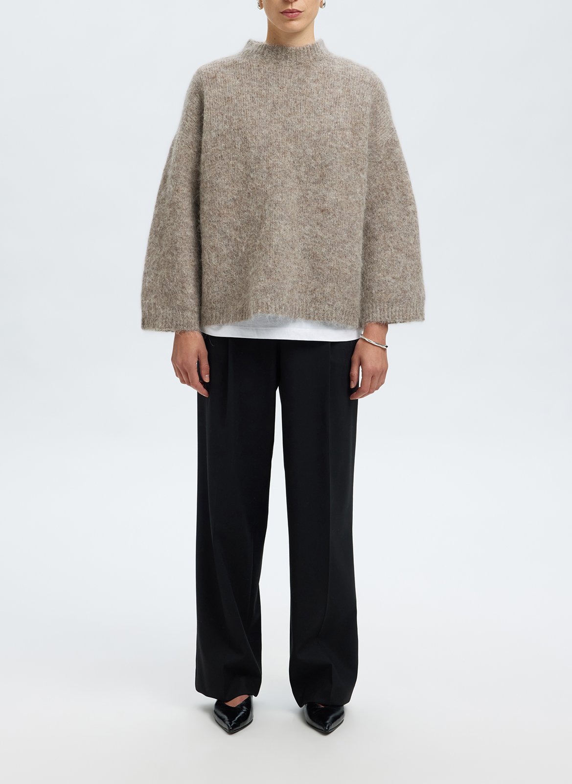 Pull ample chiné en laine mélangée SELECTED Gris