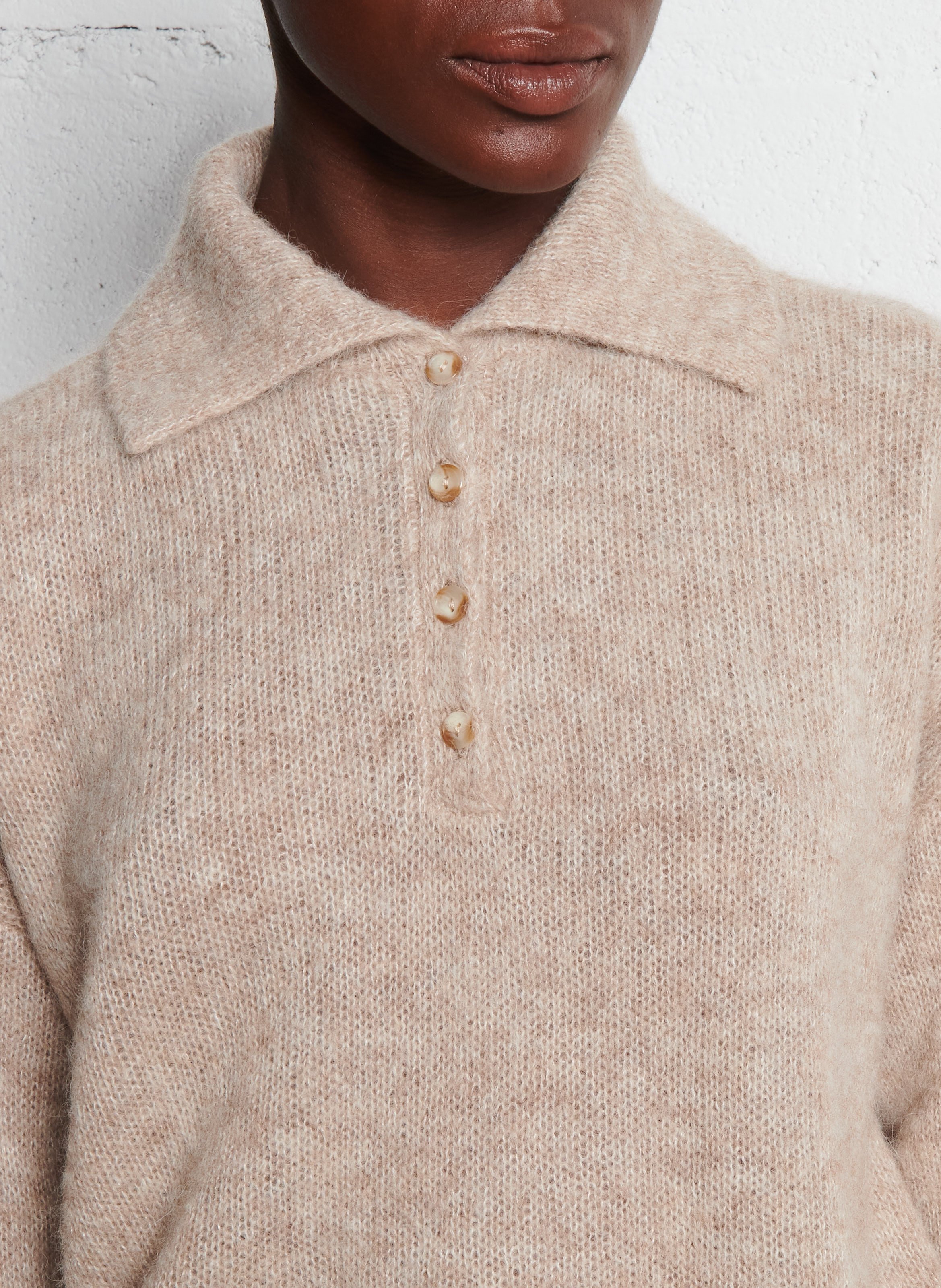 Pull ample col polo en laine mélangée DES PETITS HAUTS Beige