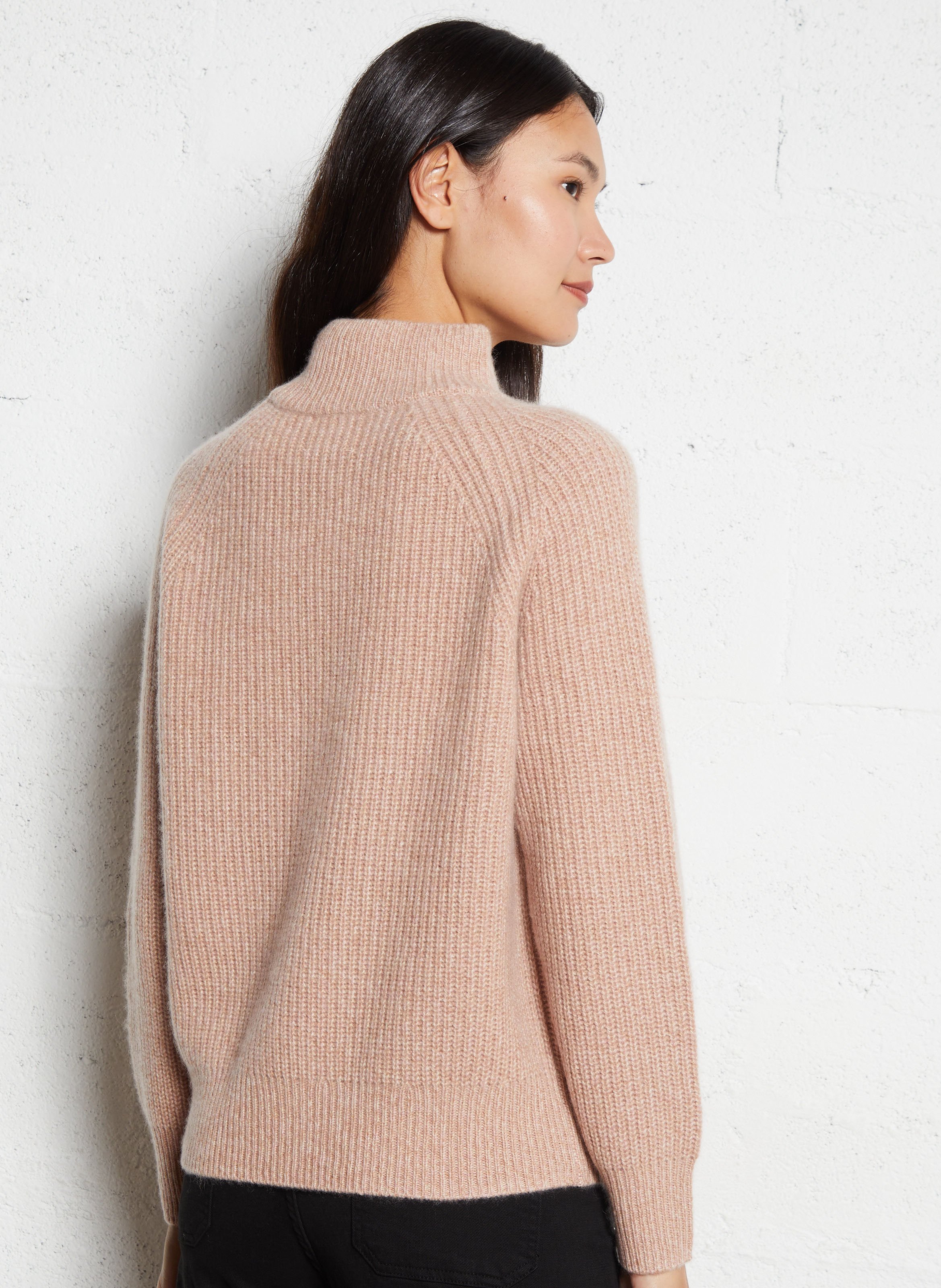 Pull droit uni col montant en cachemire MAISON 123 Rose