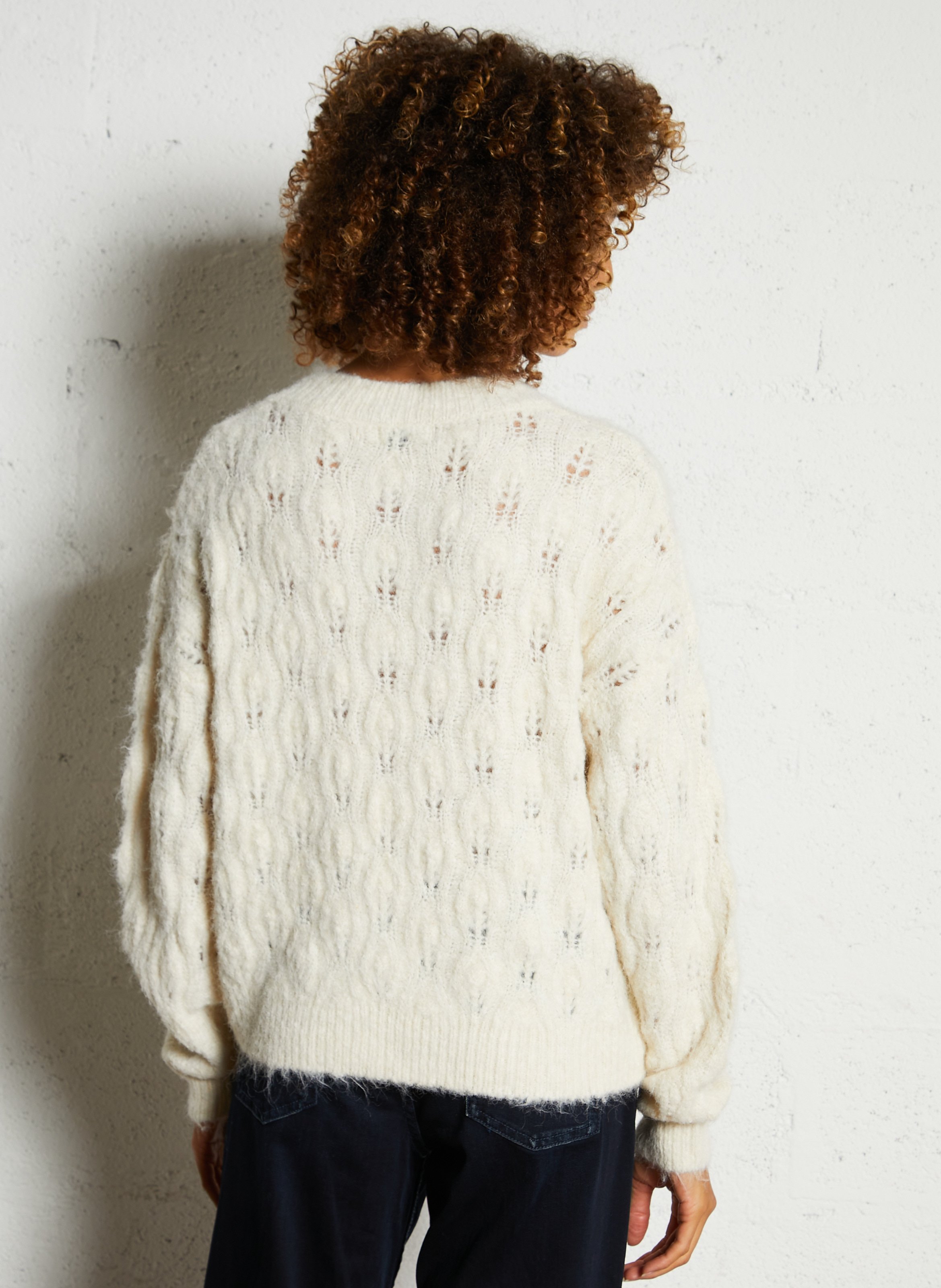 Pull ample col rond en maille ajourée SEE U SOON Beige