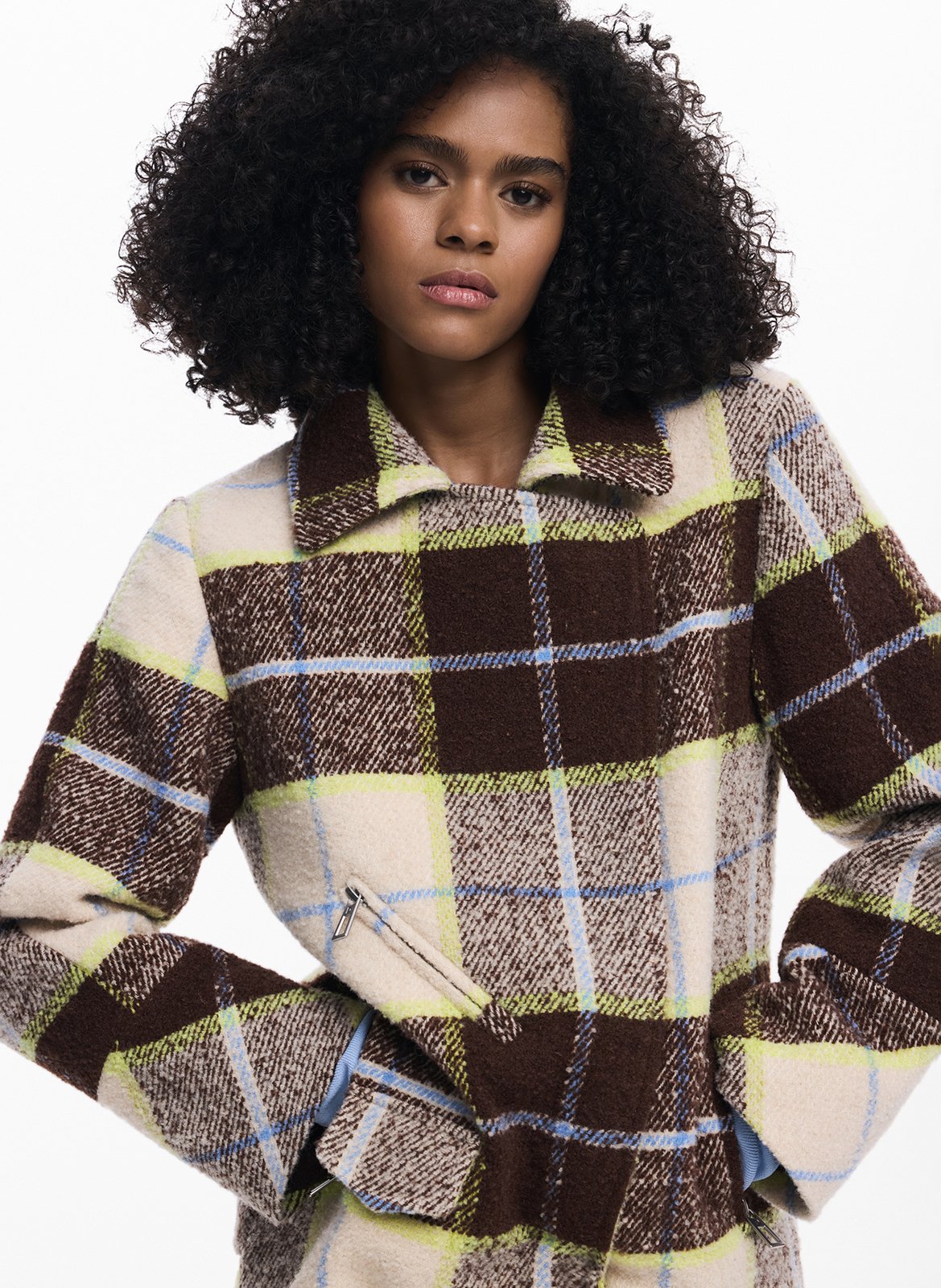 Manteau court croisé à carreaux DESIGUAL Blanc