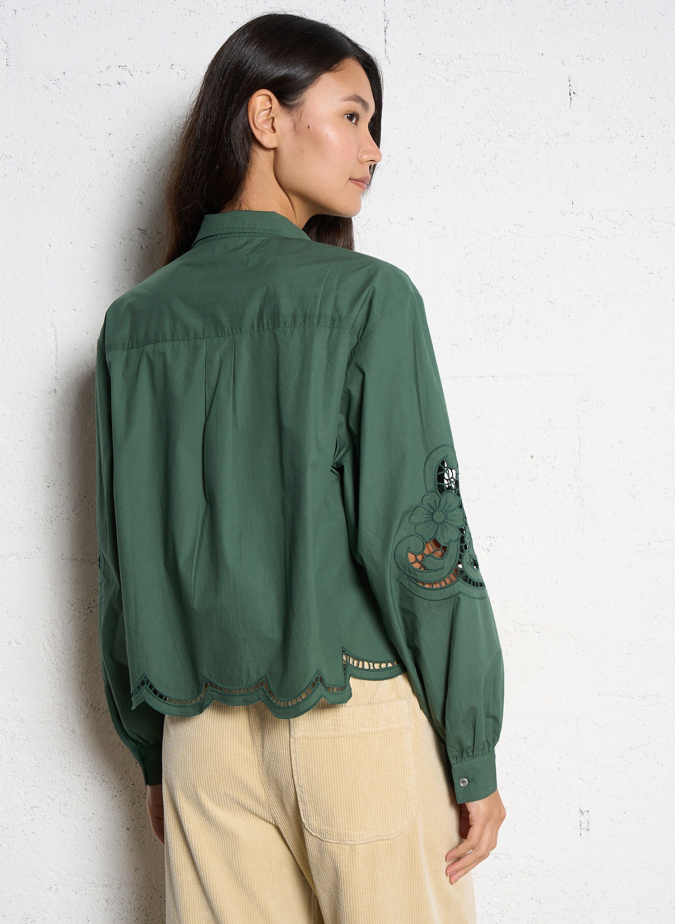 Cotton blouse with classic collar LOUISE MISHA Green