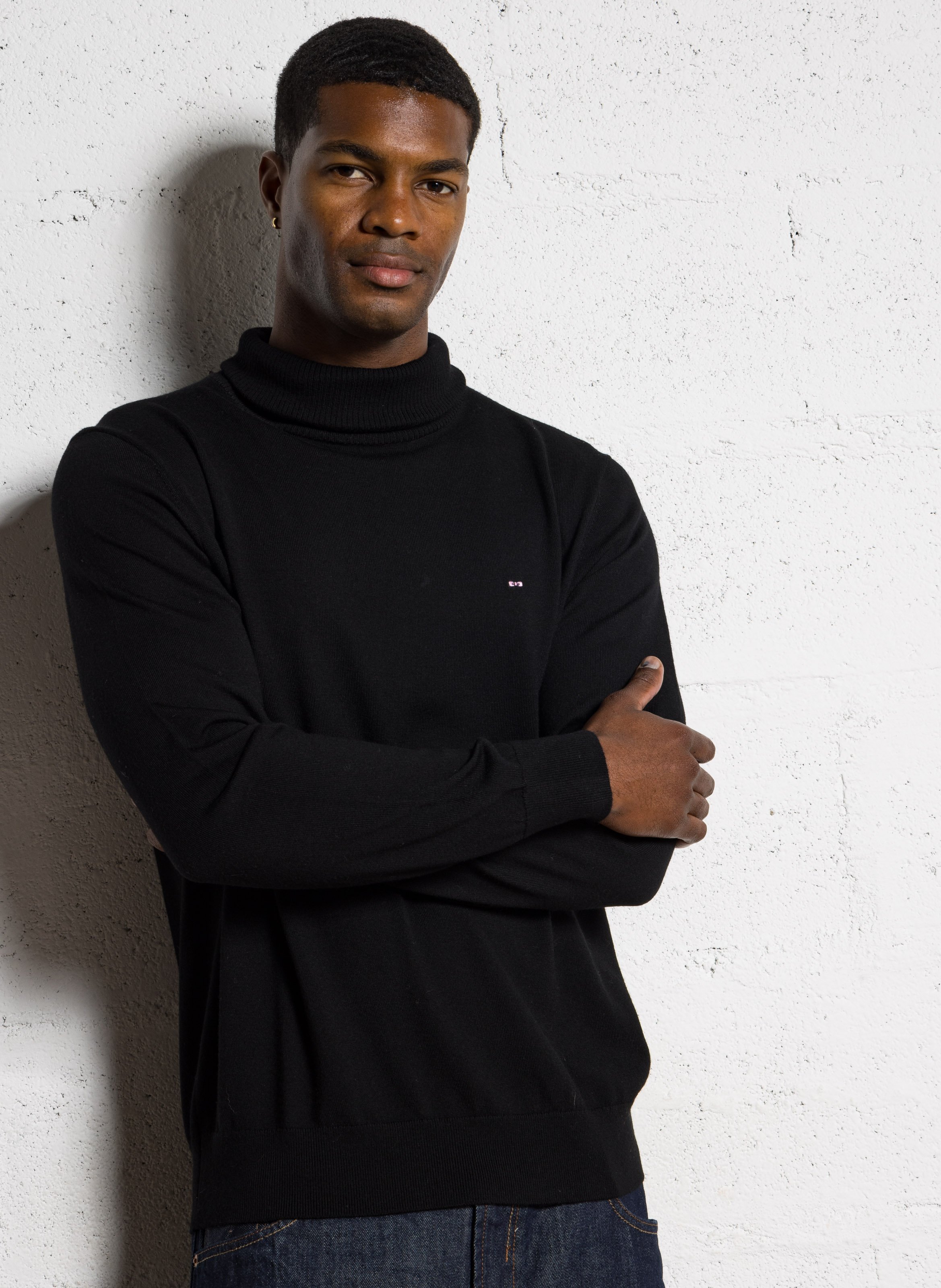 Col roulé droit brodé en laine EDEN PARK Noir