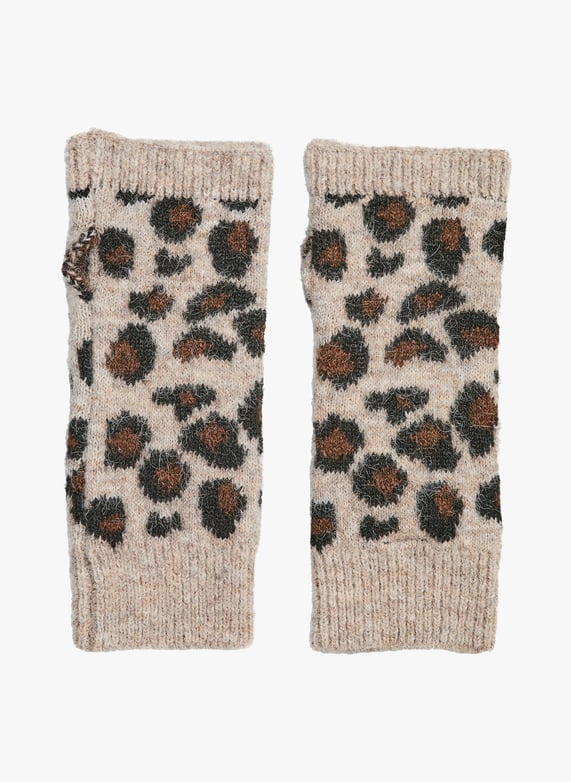 Leopard mittens with ribbed finish ONE SIZE - Main Image