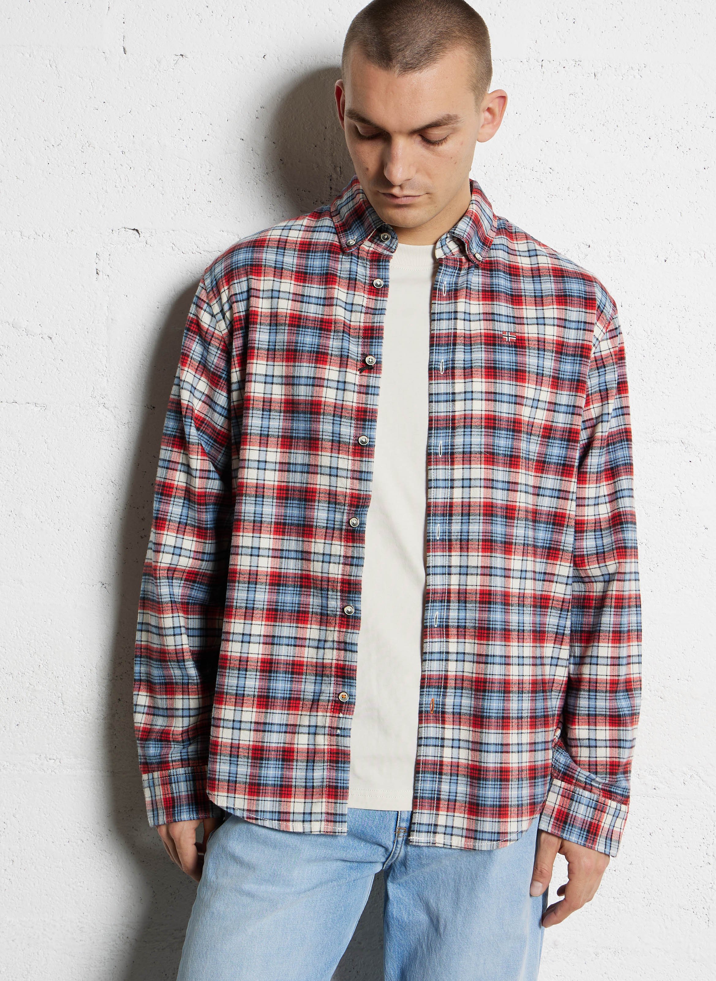 Chemise droite col américain à carreaux en coton NAPAPIJRI Rouge