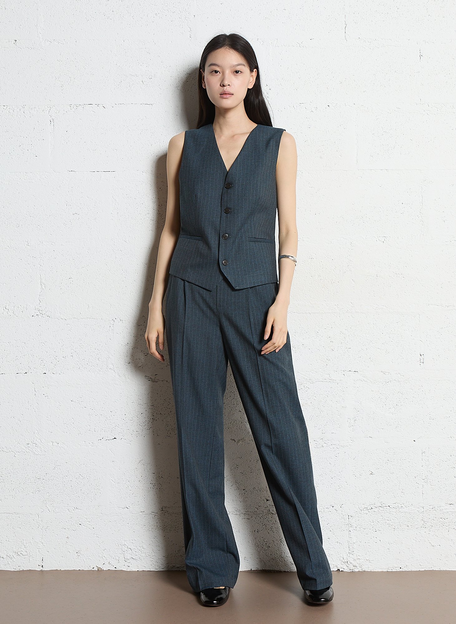 Rechte gestreepte gilet MAISON 123 Grijs