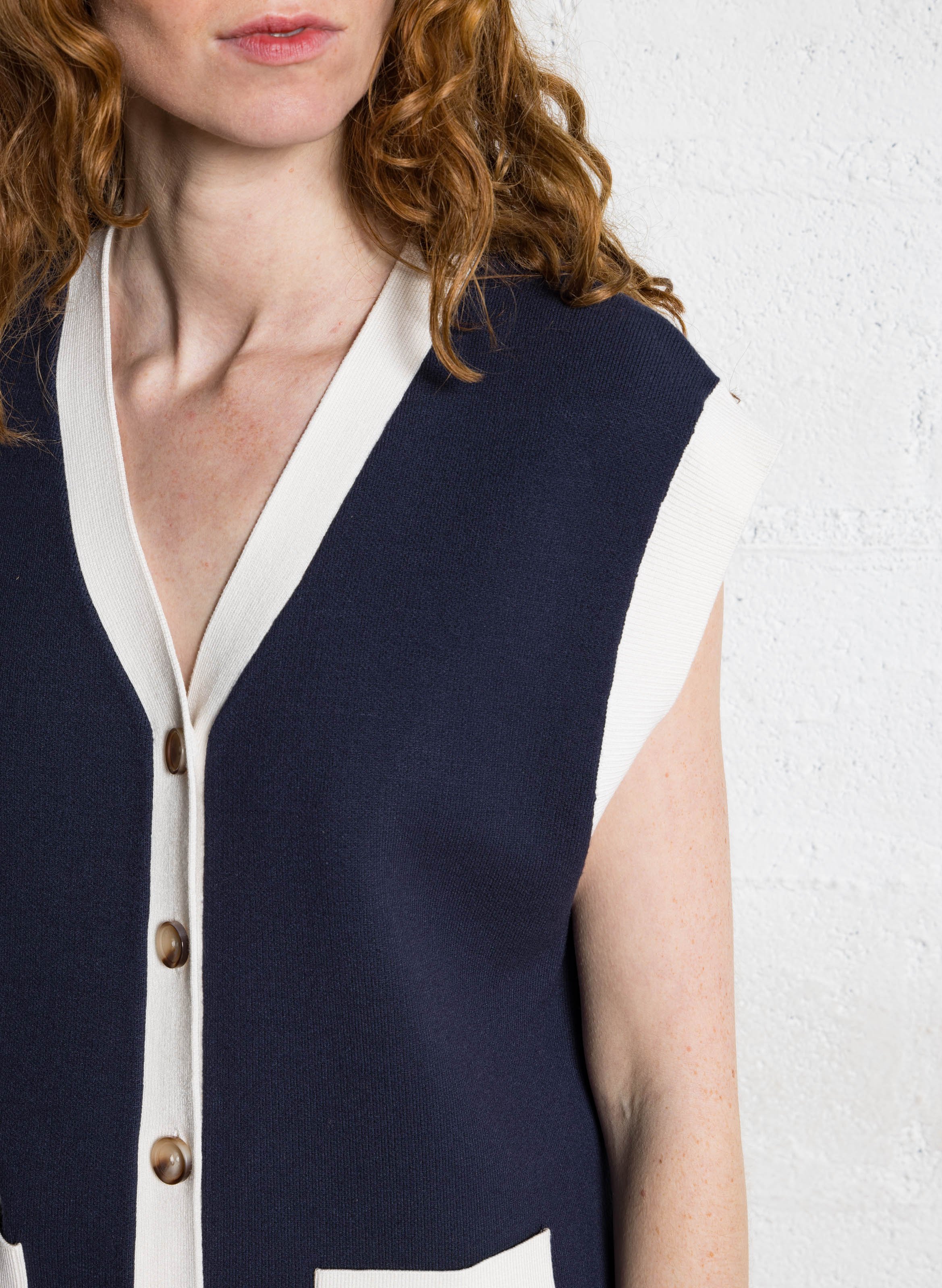 Gilet ample col V sans manches SUNCOO Bleu