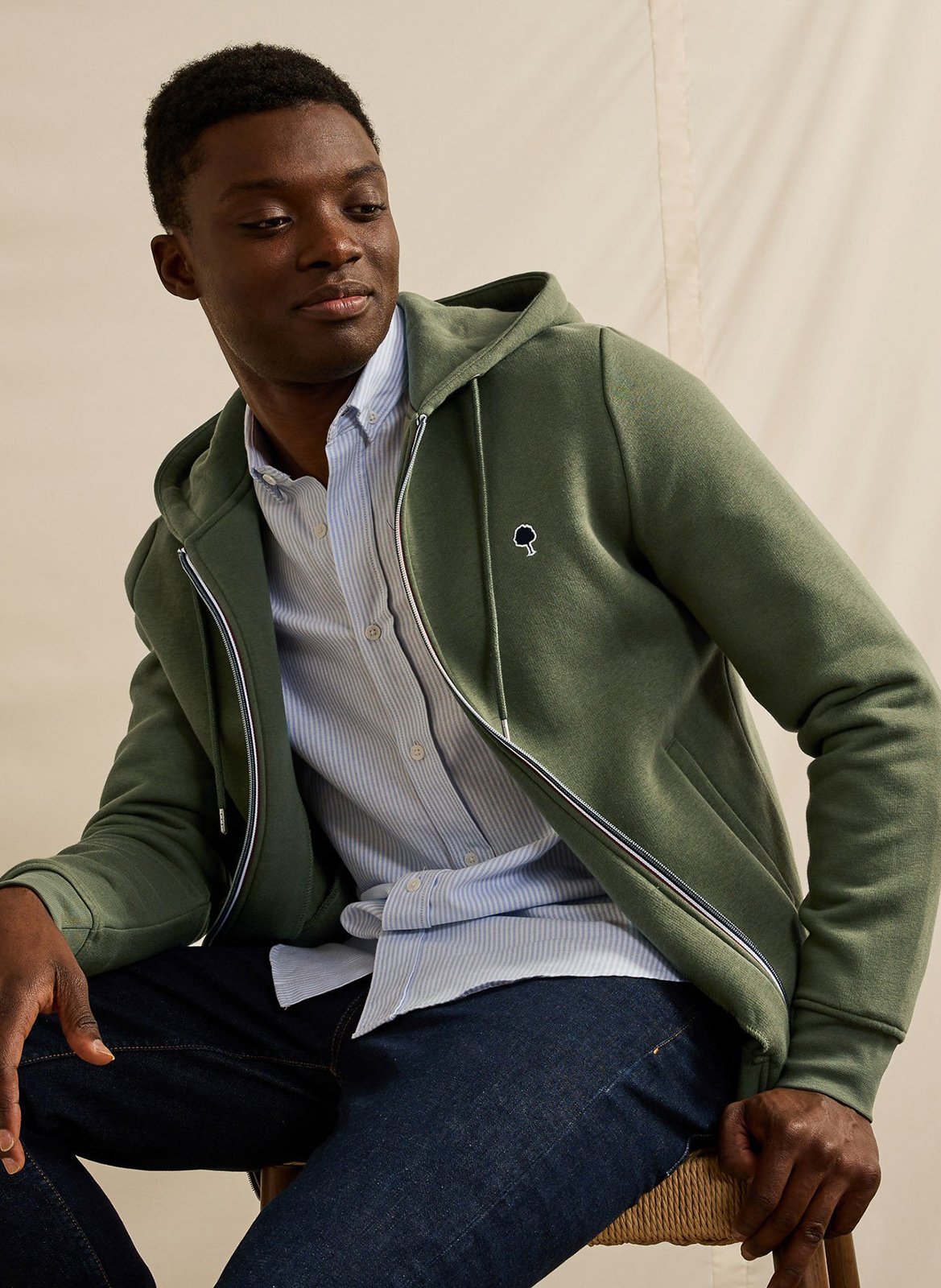 Regular-fit embroidered cotton-blend zip-up hoodie FAGUO Khaki