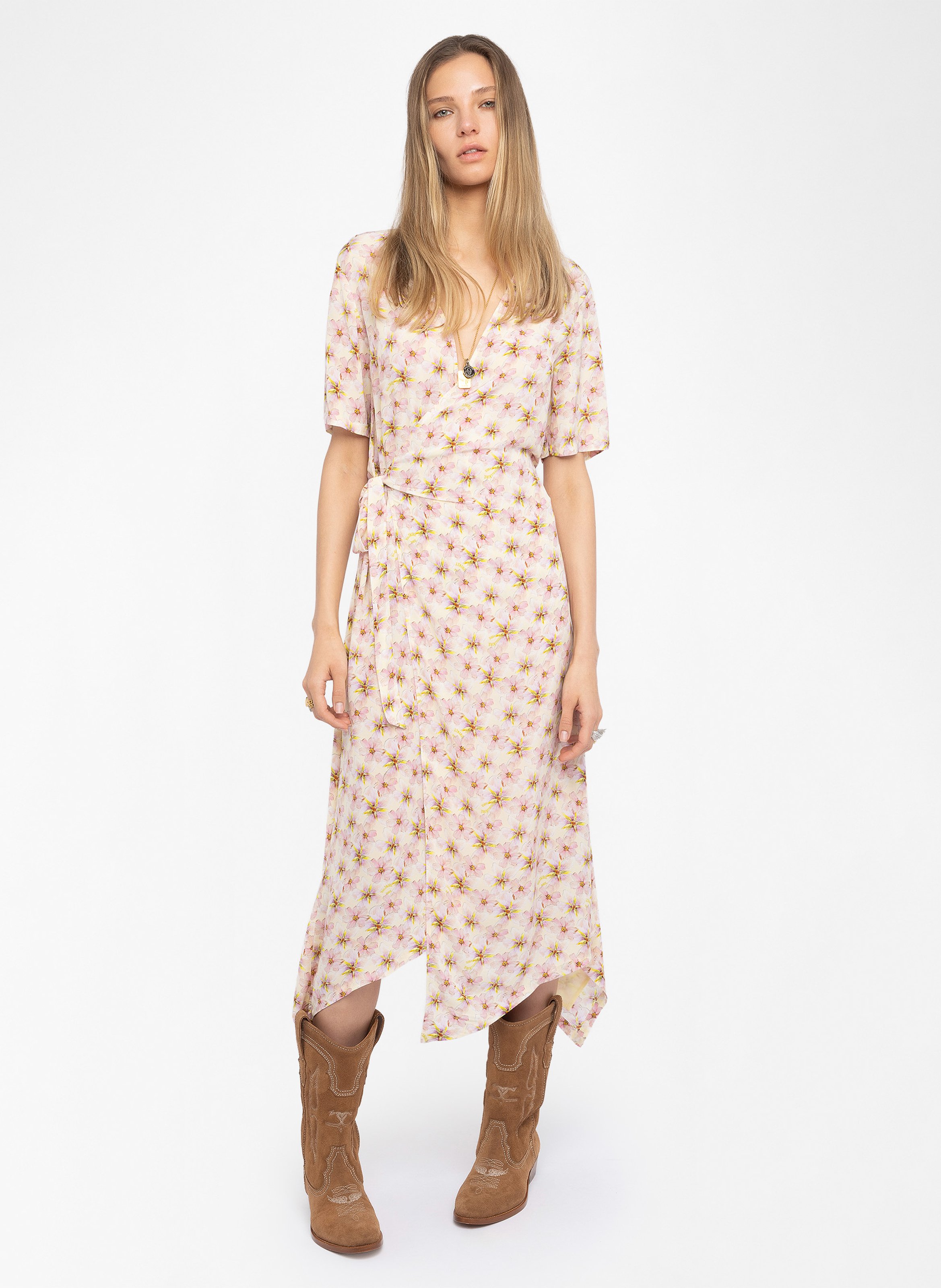 Asymmetrisches bedrucktes mittellanges Kleid ZADIG&VOLTAIRE Gelb