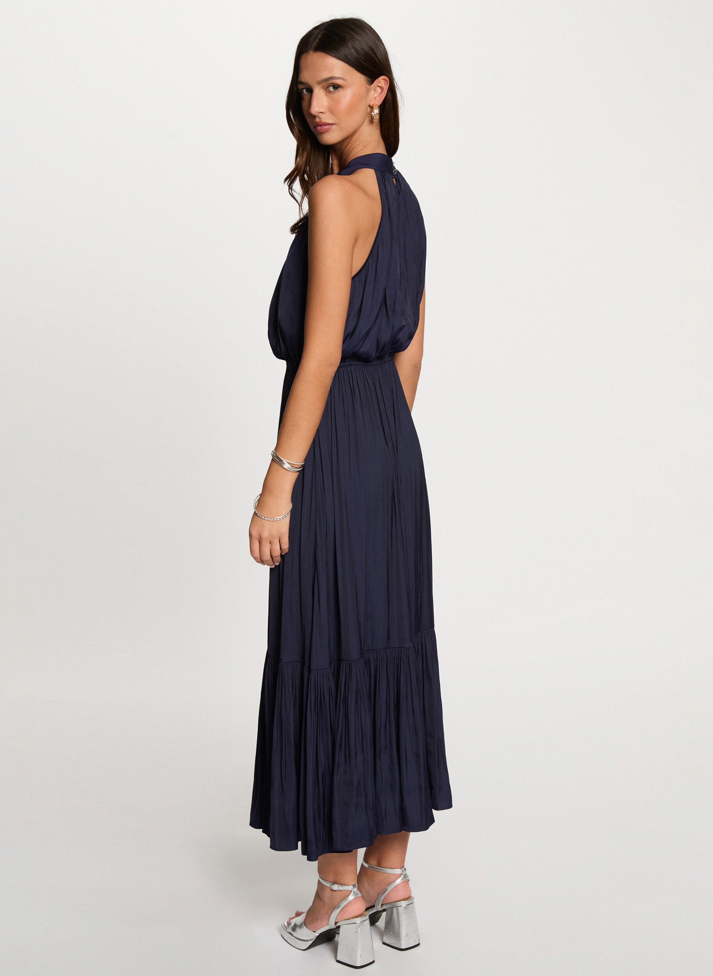 Robe longue évasée col ras du cou MORGAN Bleu