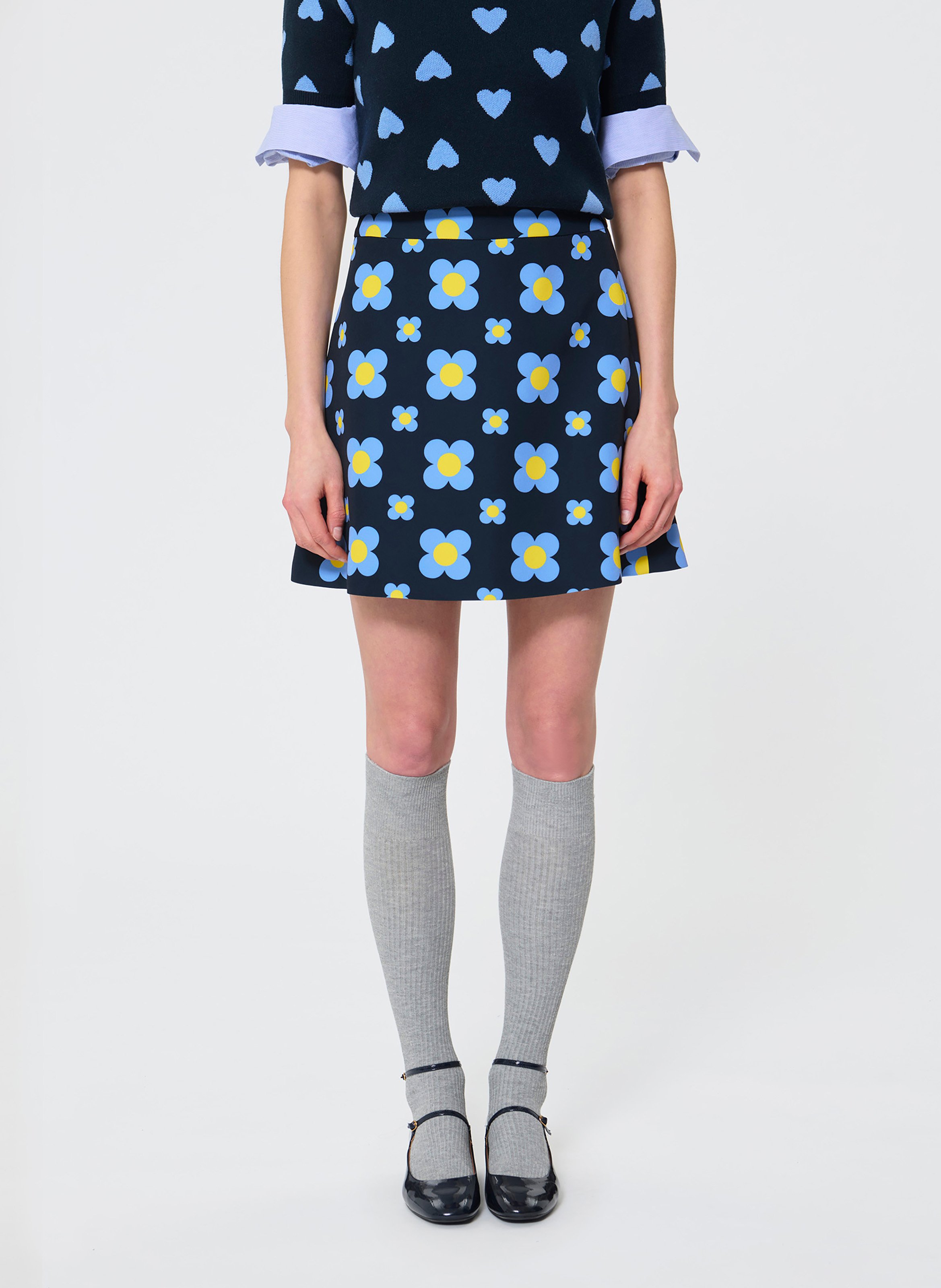 Short printed dress with classic collar TARA JARMON Blue