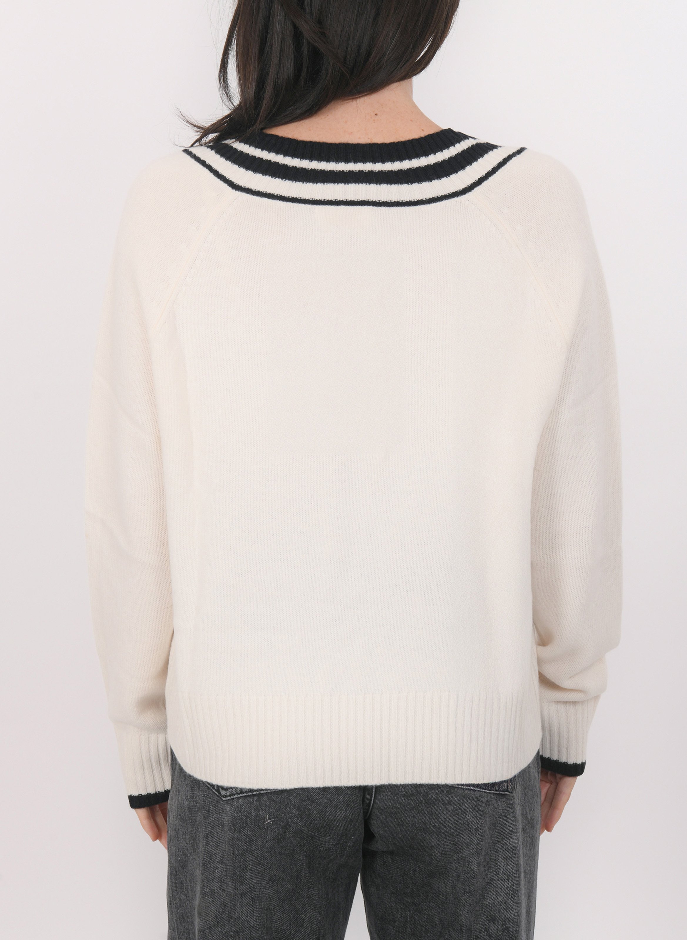 Pull oversize col V en laine et cachemire KOOKAI Blanc