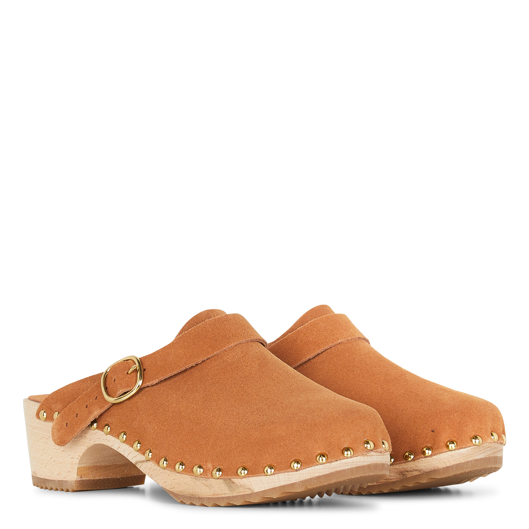 Nietenbesetzte Clogs mit Wildlederabsätzen BOSABO Braun