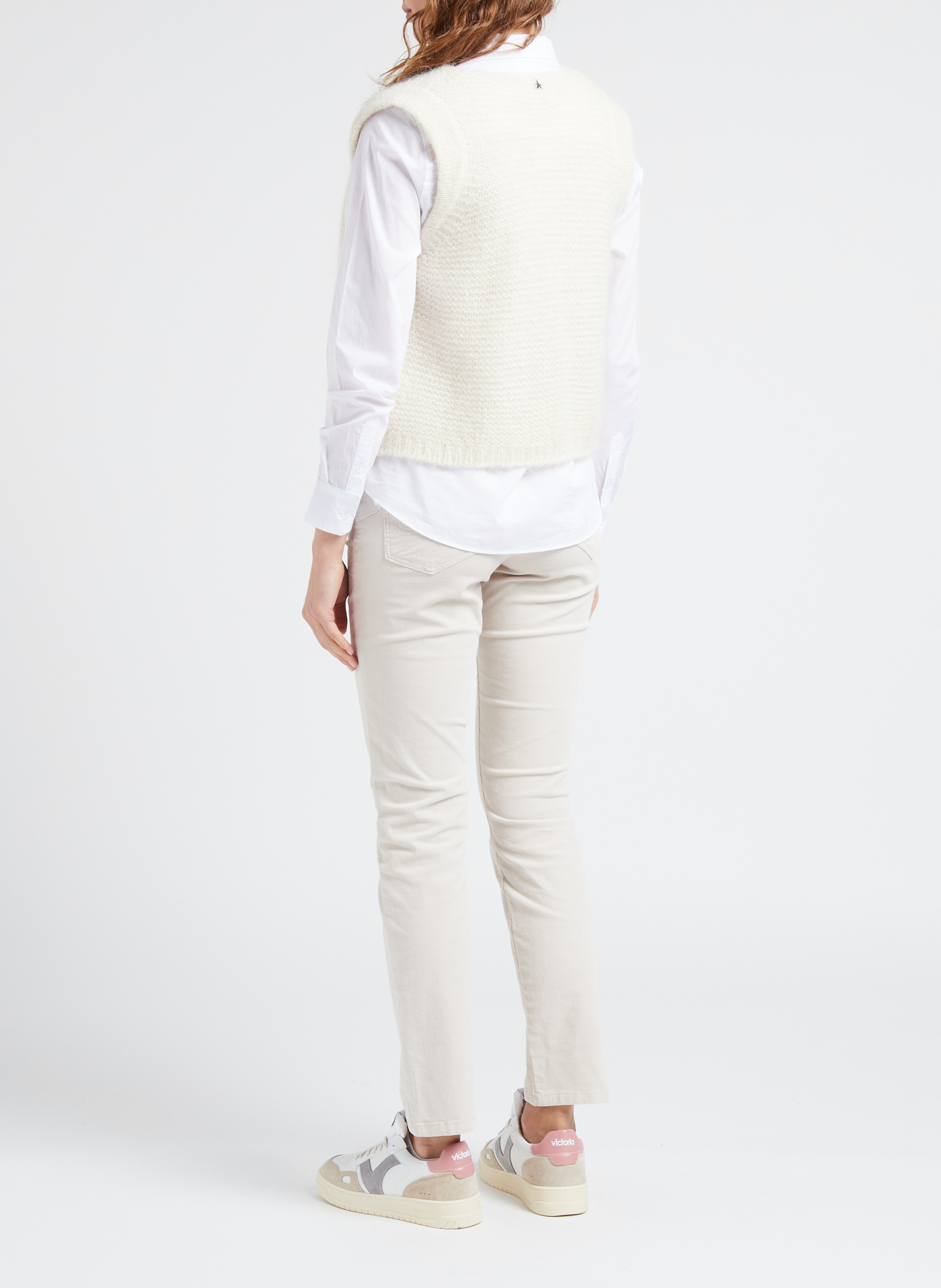 Straight knitted round-neck cardigan SUD EXPRESS Beige