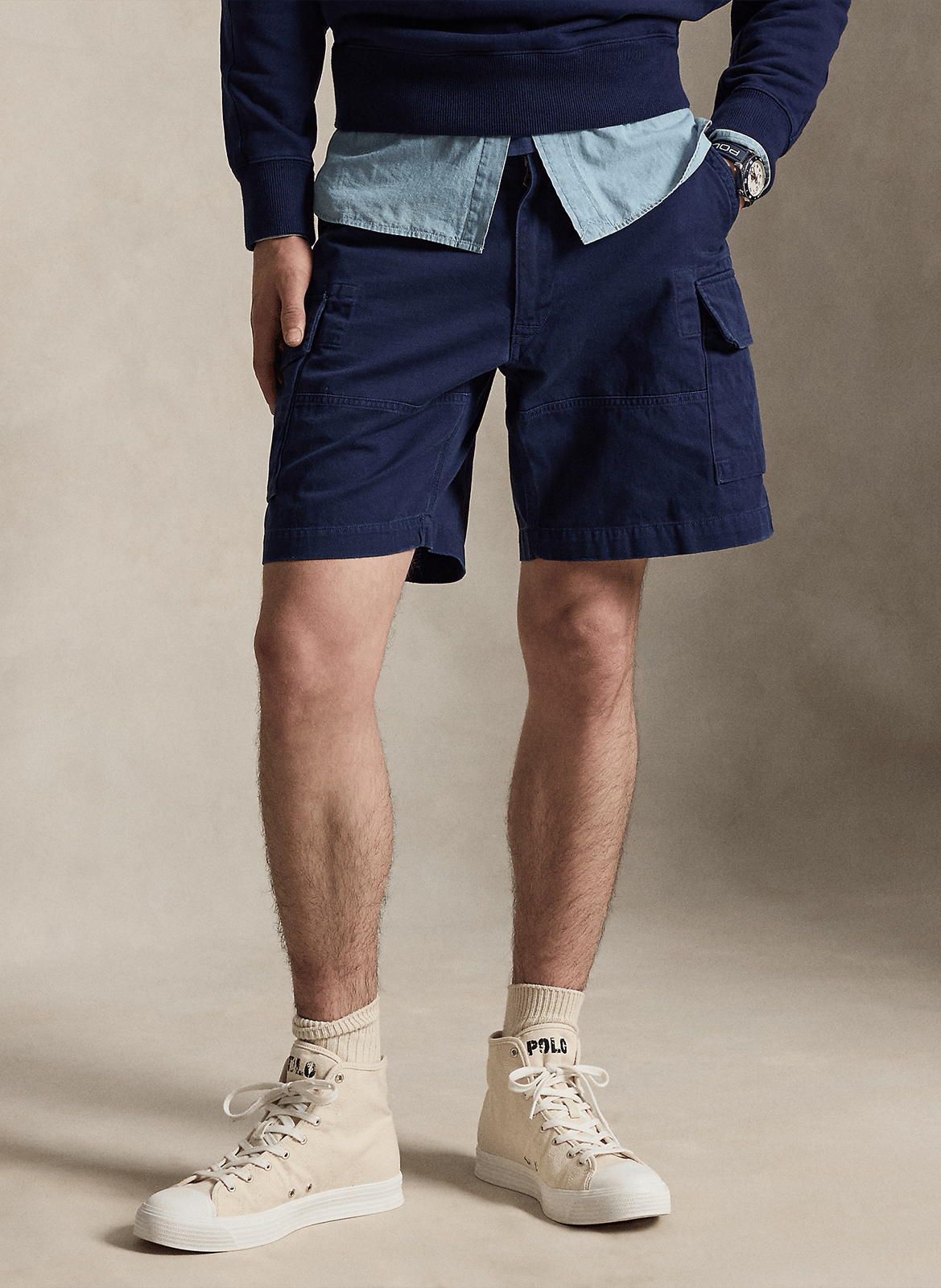 Short recto de algodón con talle alto POLO RALPH LAUREN Azul
