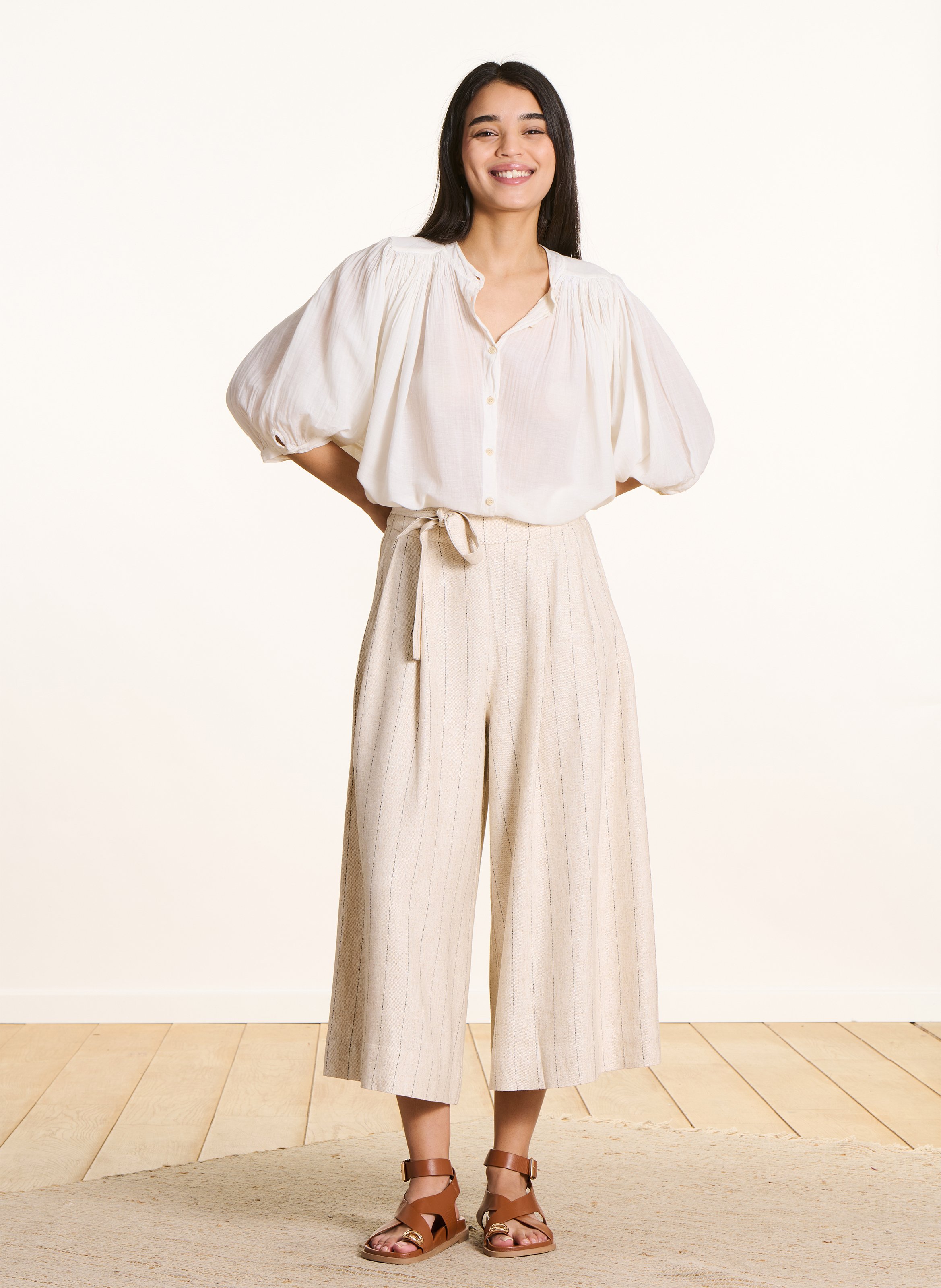 Striped wide-leg pants LA FEE MARABOUTEE Beige