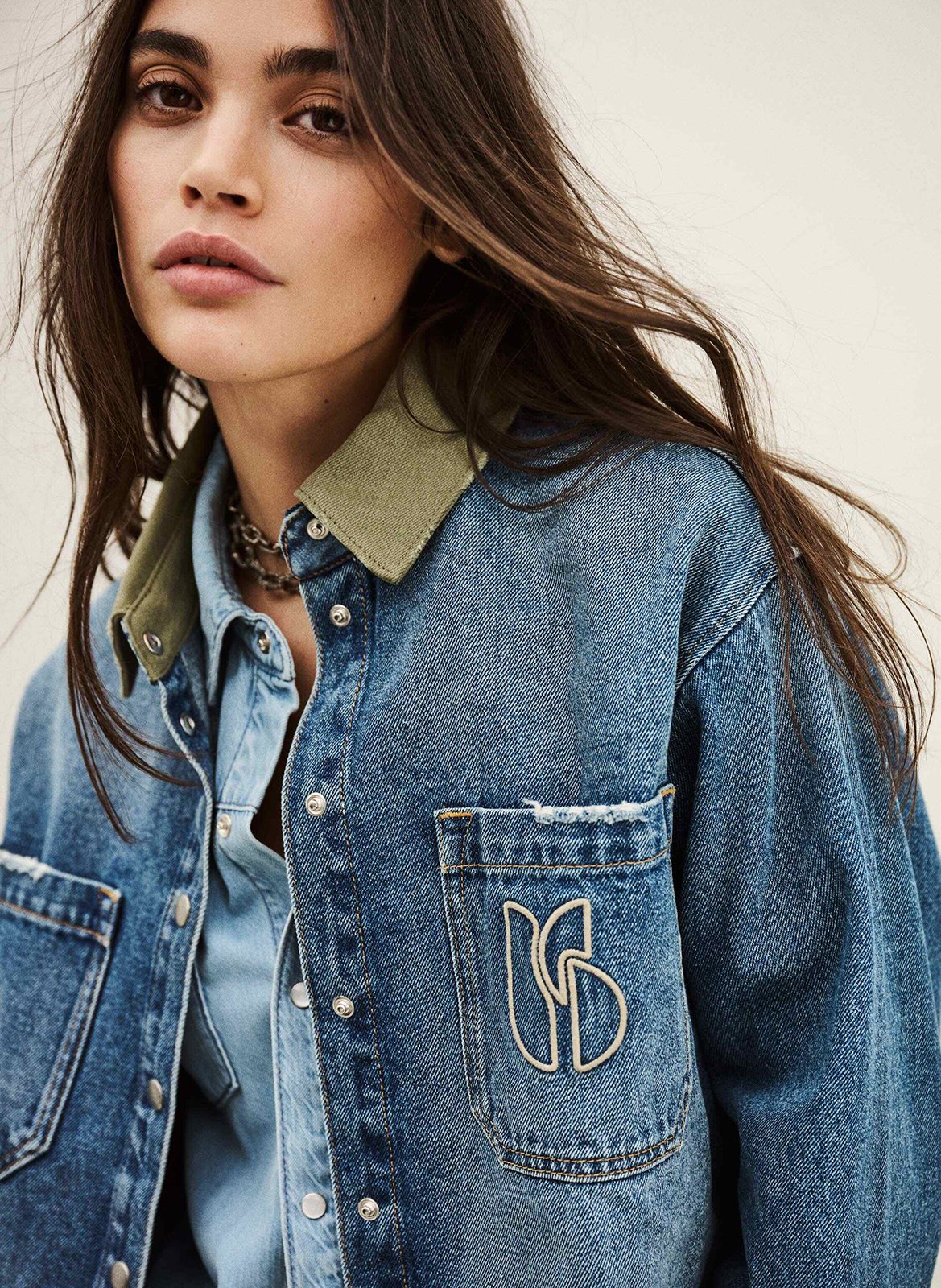 Veste col classique en denim de coton BA&SH Bleu