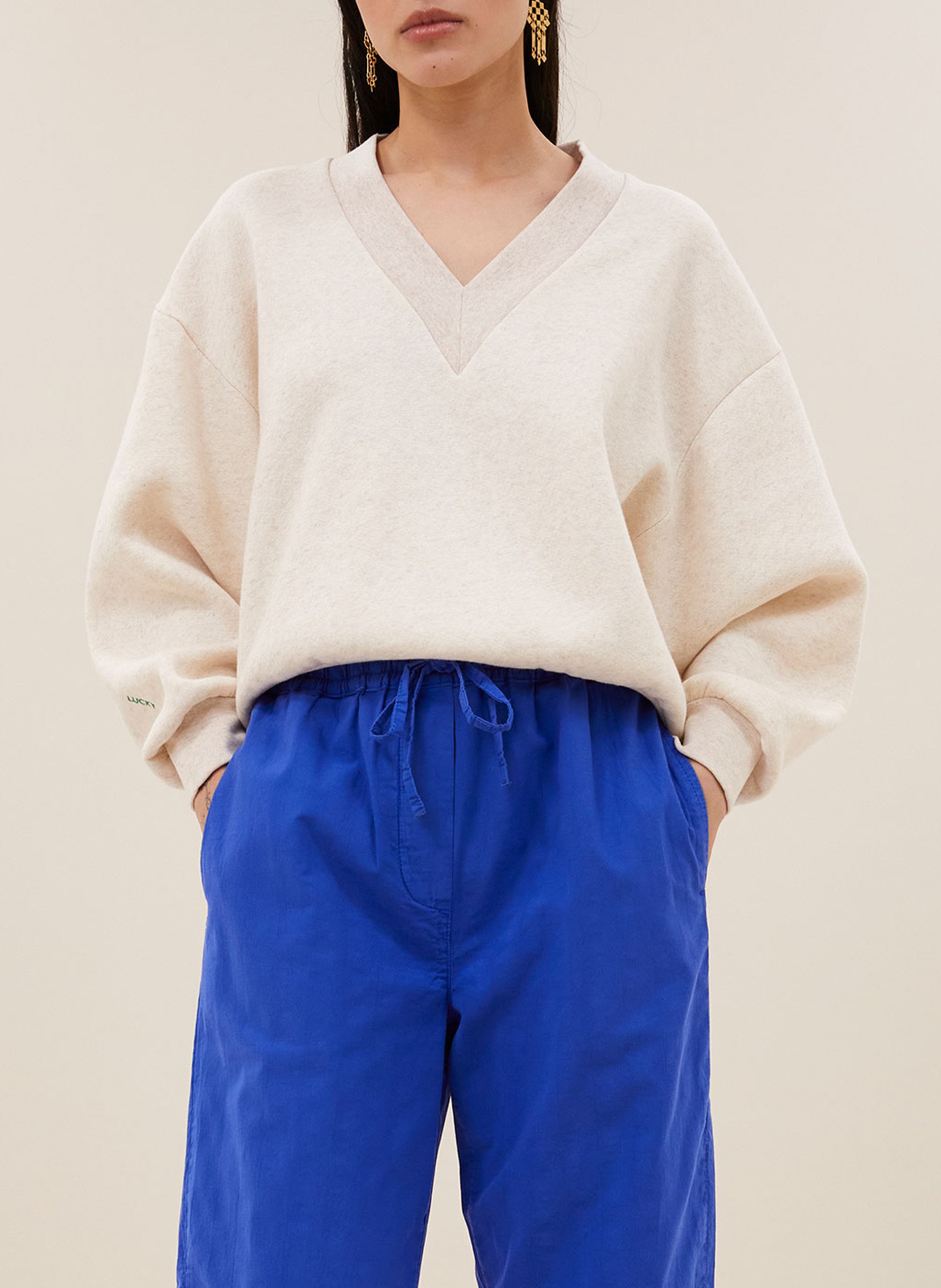 Pull droit col V en coton mélangé BY BAR Rose