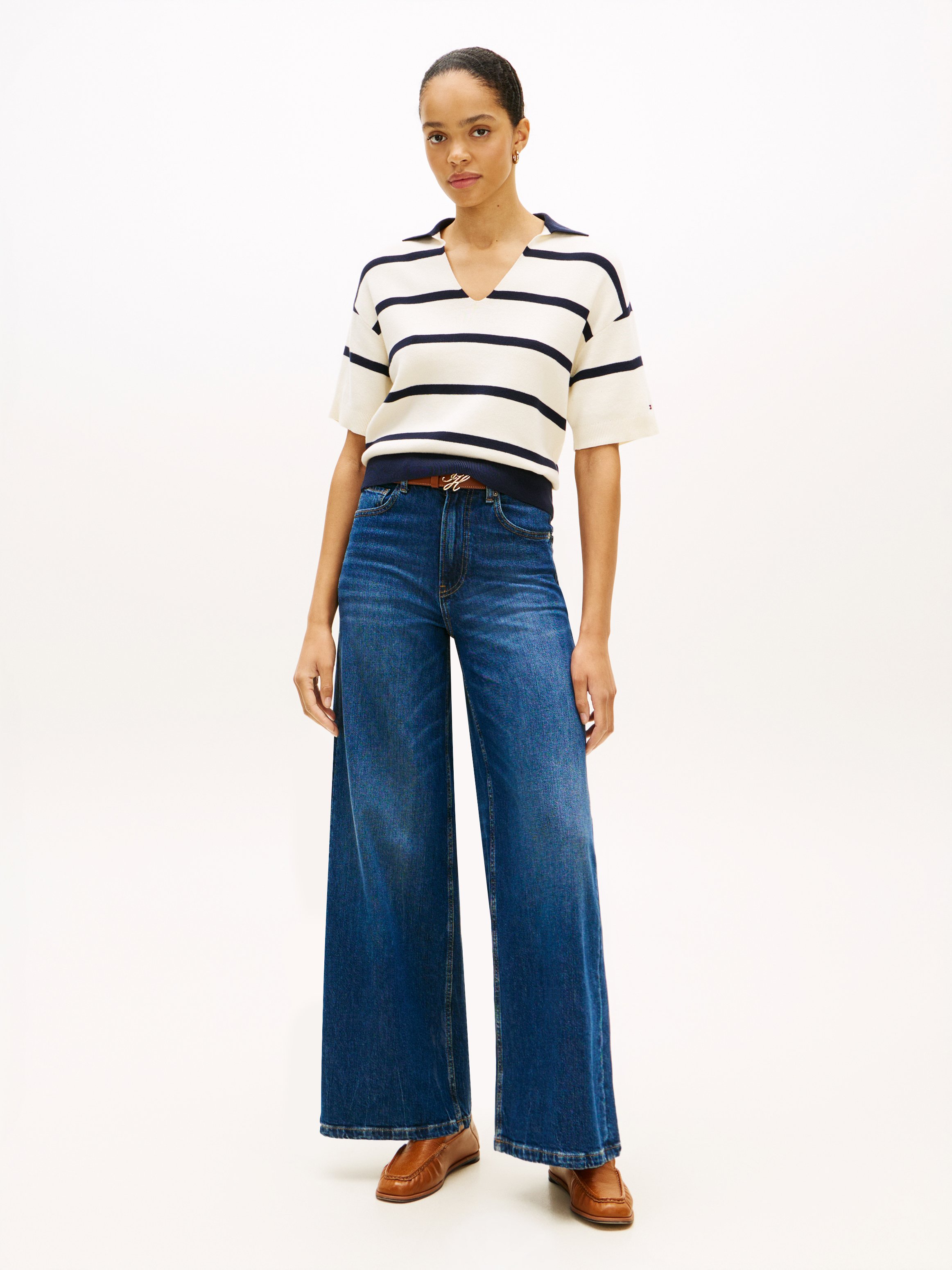 Rechte polo van biologisch katoen met strepen TOMMY HILFIGER Beige