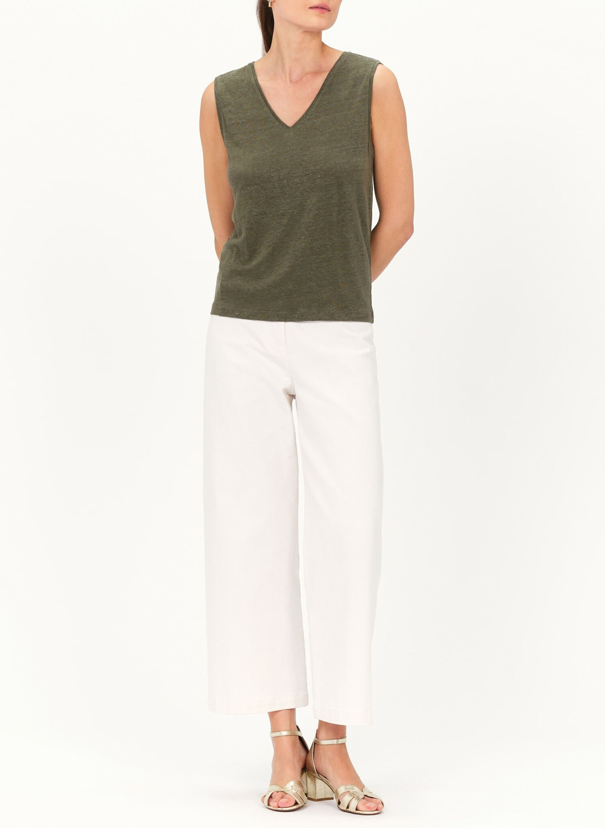 Tee-shirt col v en lin CAROLL Vert