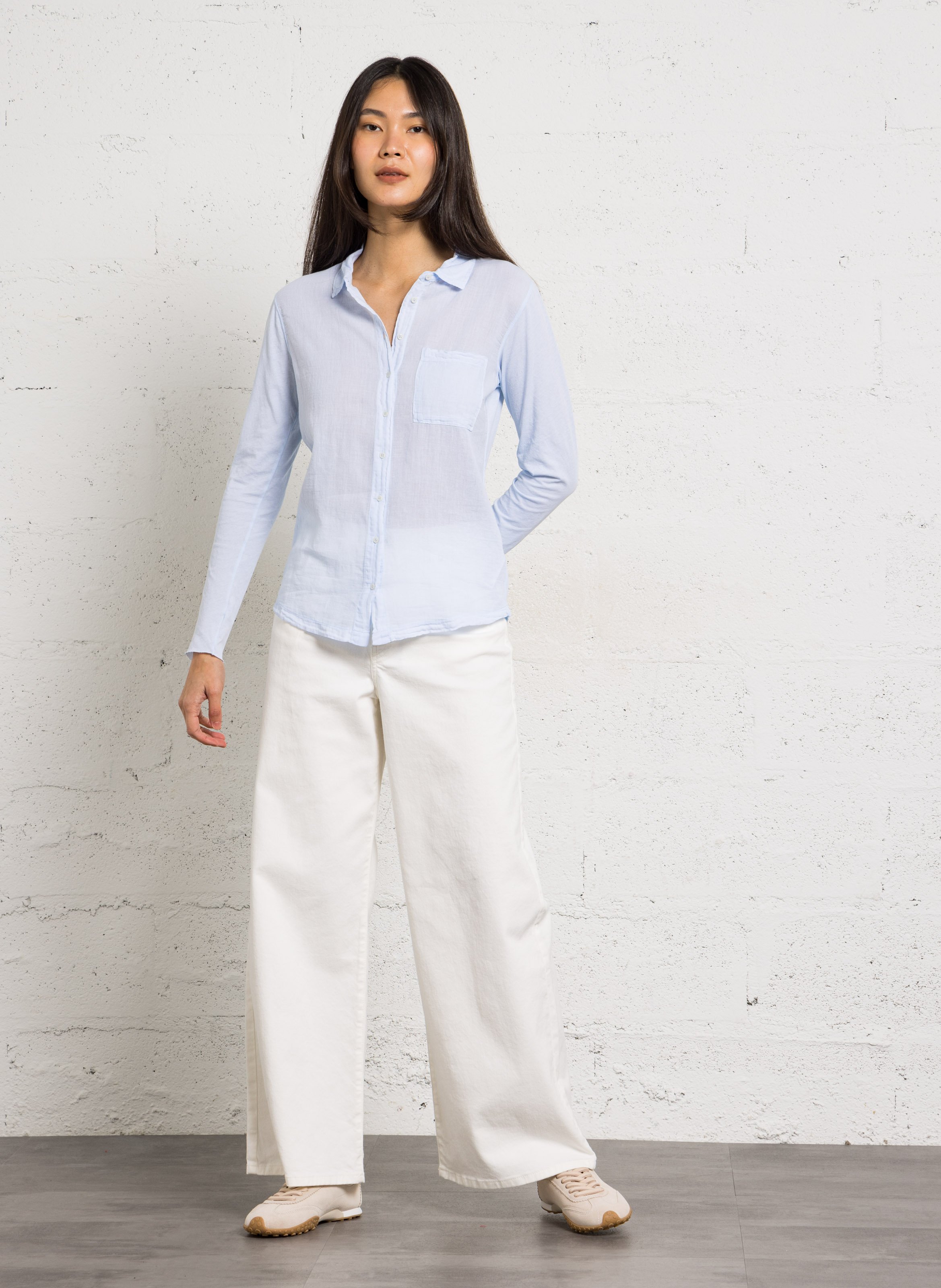 Chemise droite col classique en coton Bleu