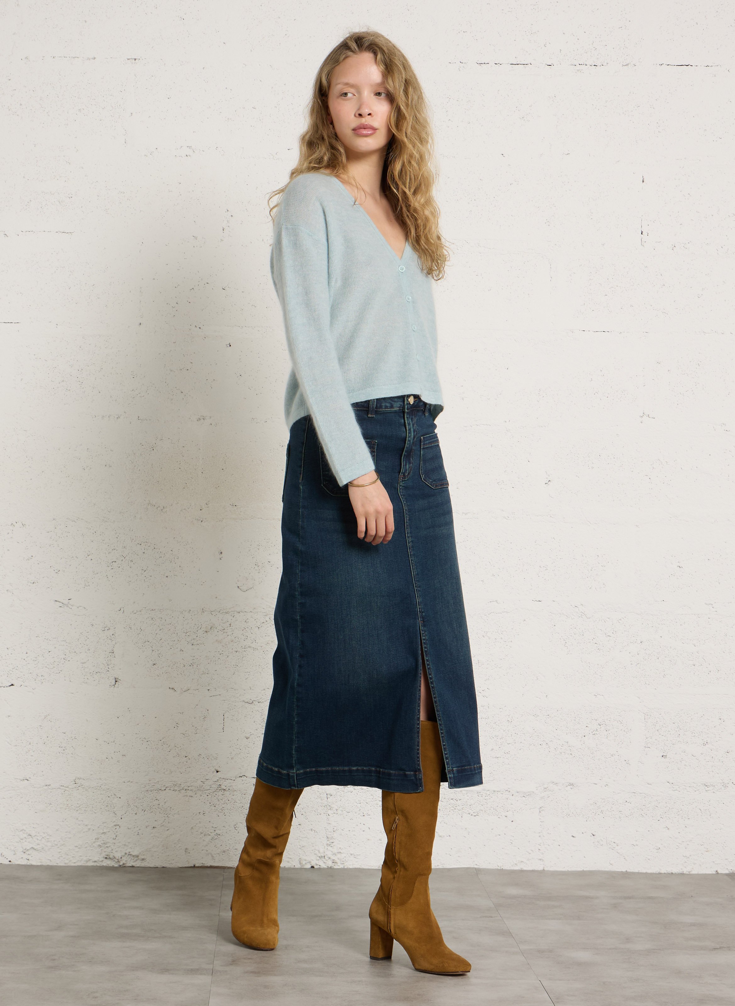 Gilet droit col V en maille MAISON 123 Bleu