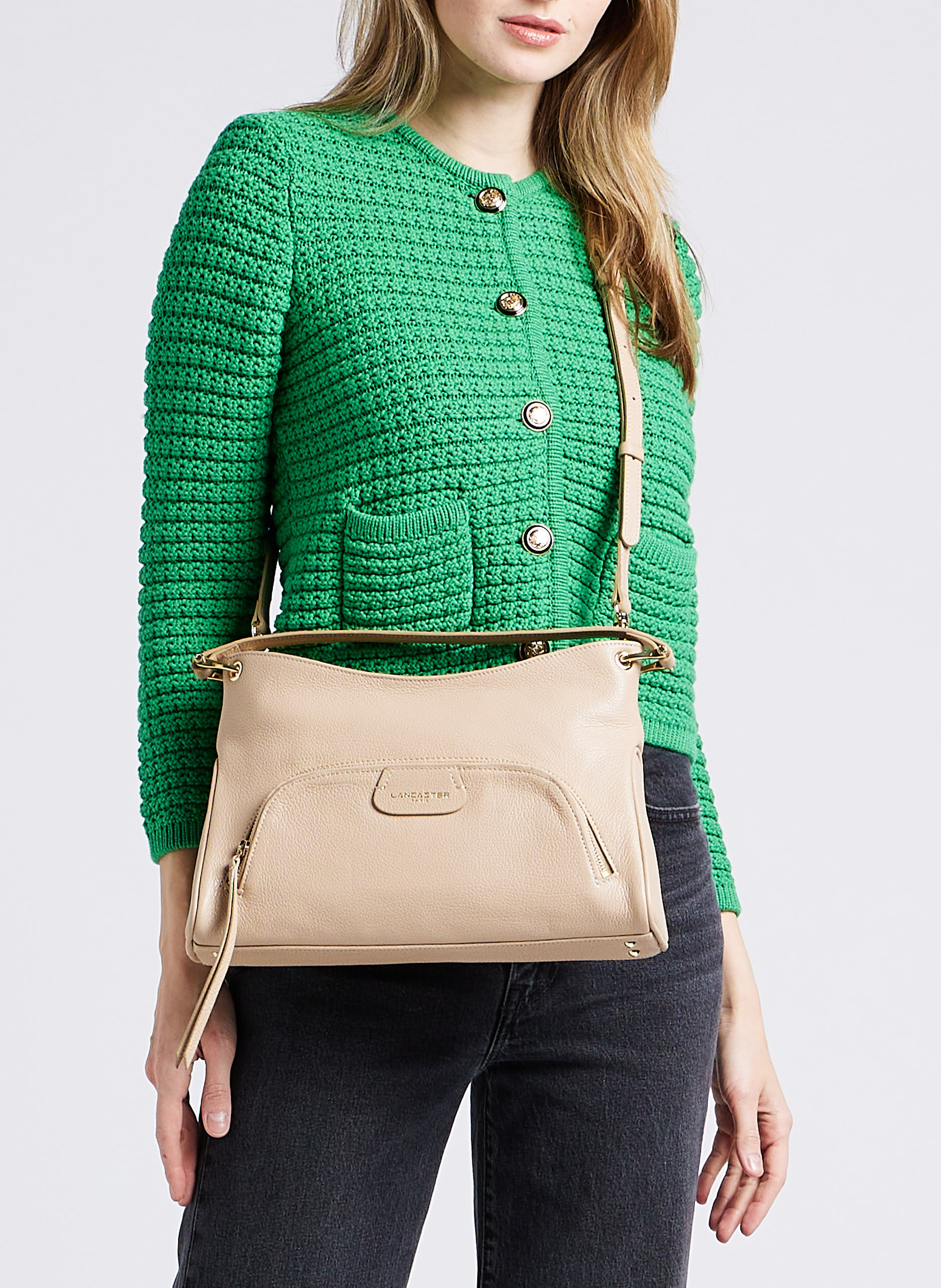 Handtasche aus genarbtem Leder LANCASTER PARIS Beige