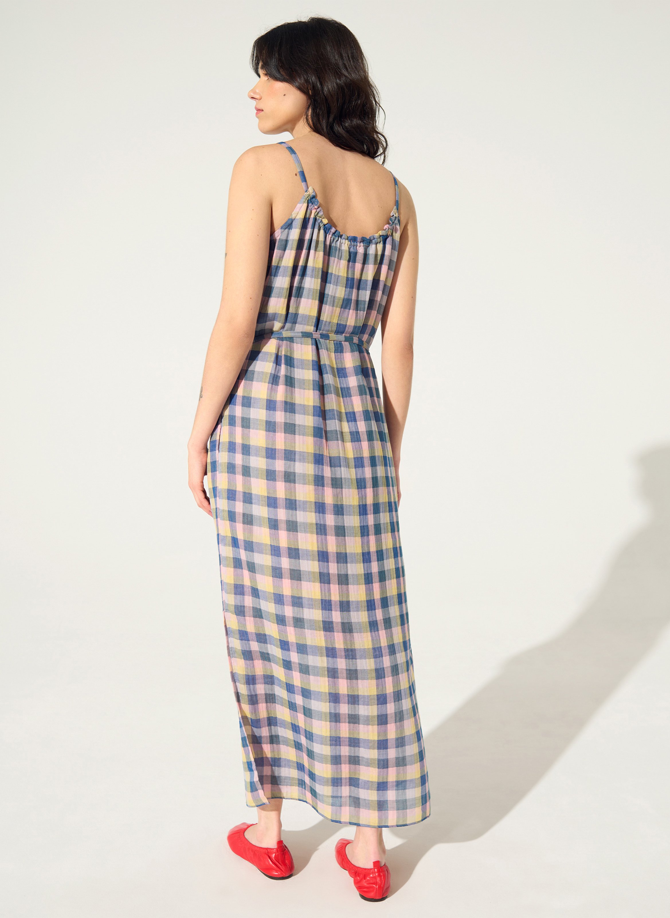 Langes Baumwollkleid mit Rundhalsausschnitt COTELAC ACOTE Blau