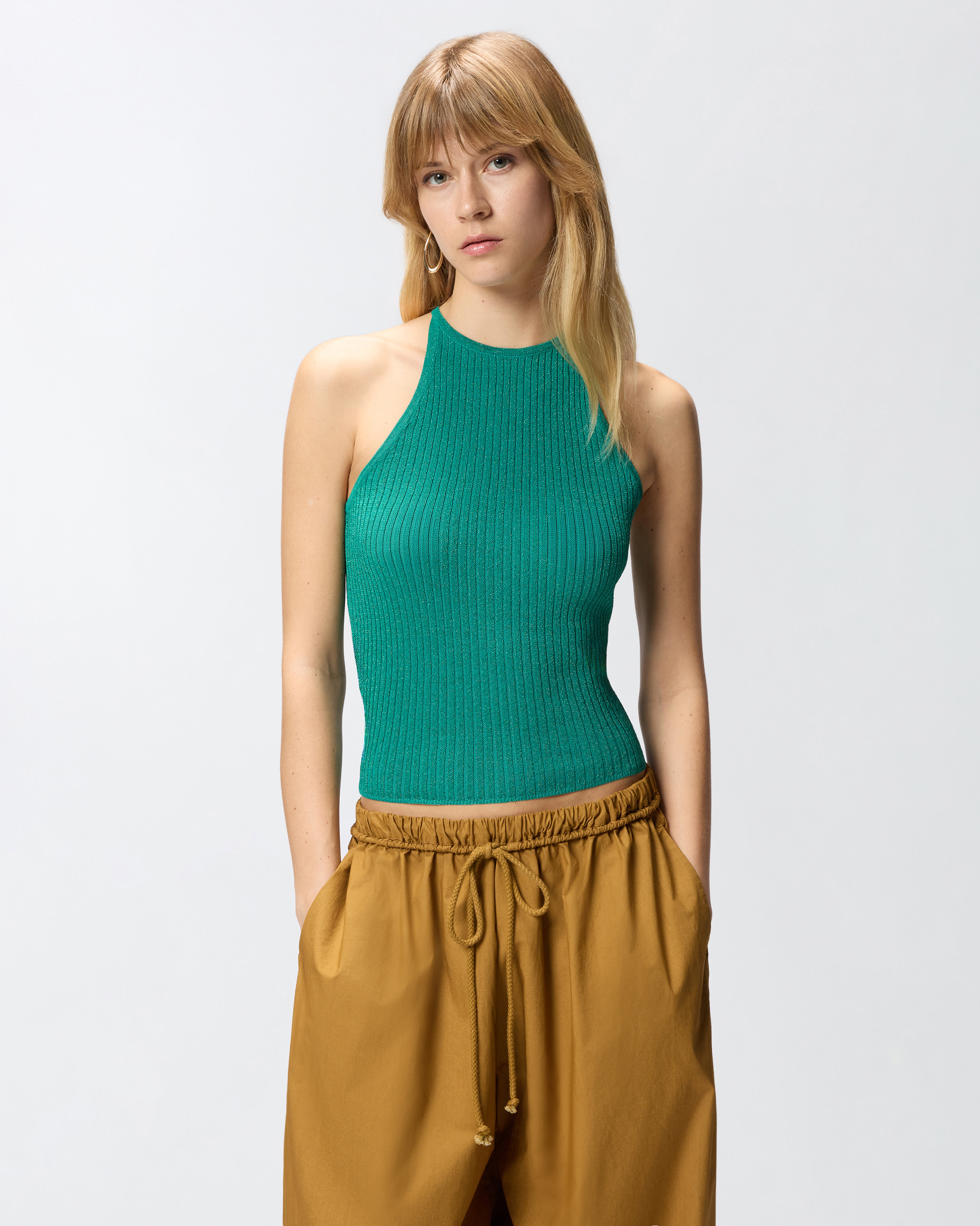 Top à épaules dénudées boutonné sur la nuque PINKO Vert