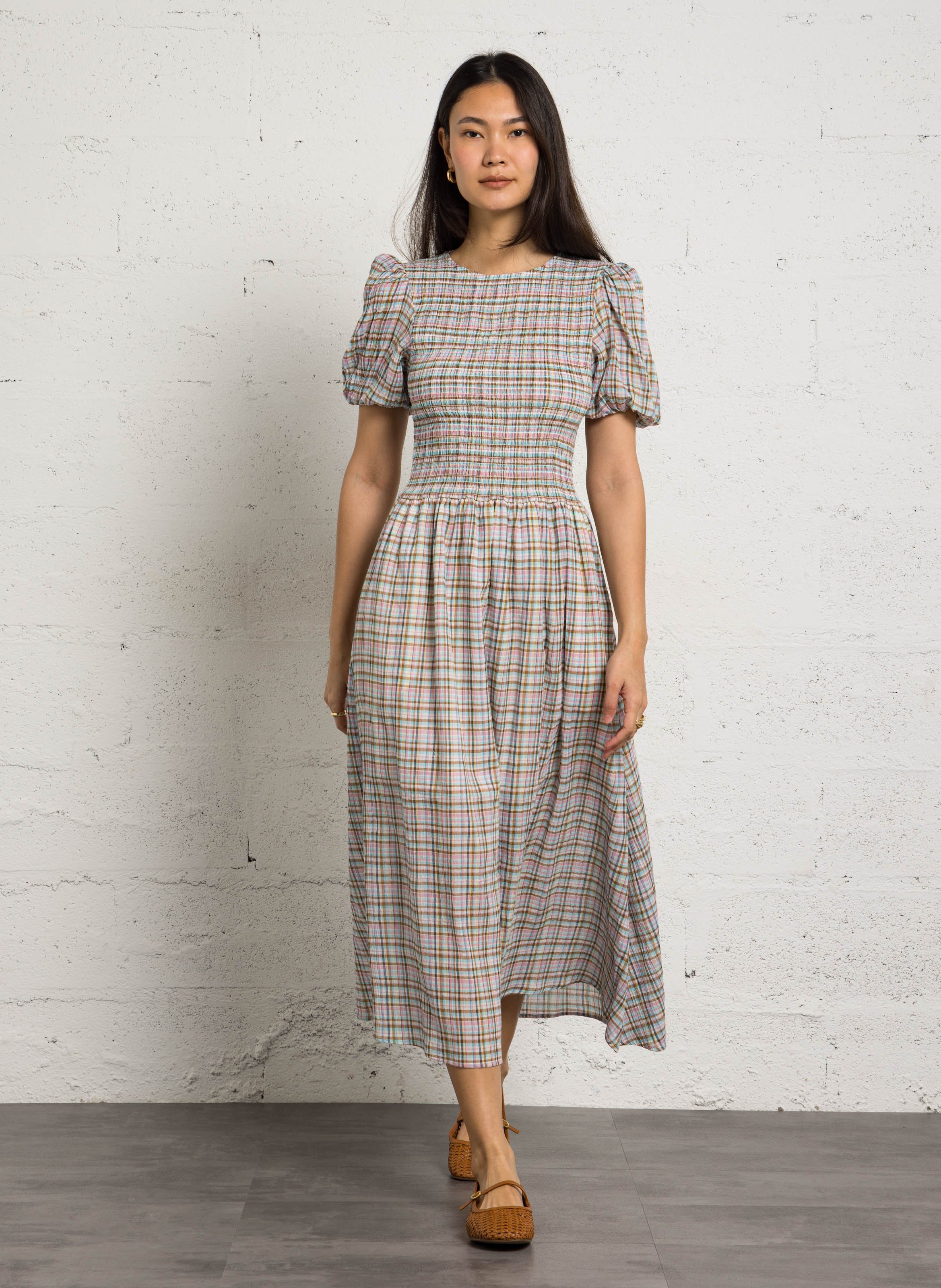 Lange jurk met gerende rok - katoenblend THE NEW SOCIETY Veelkleurig