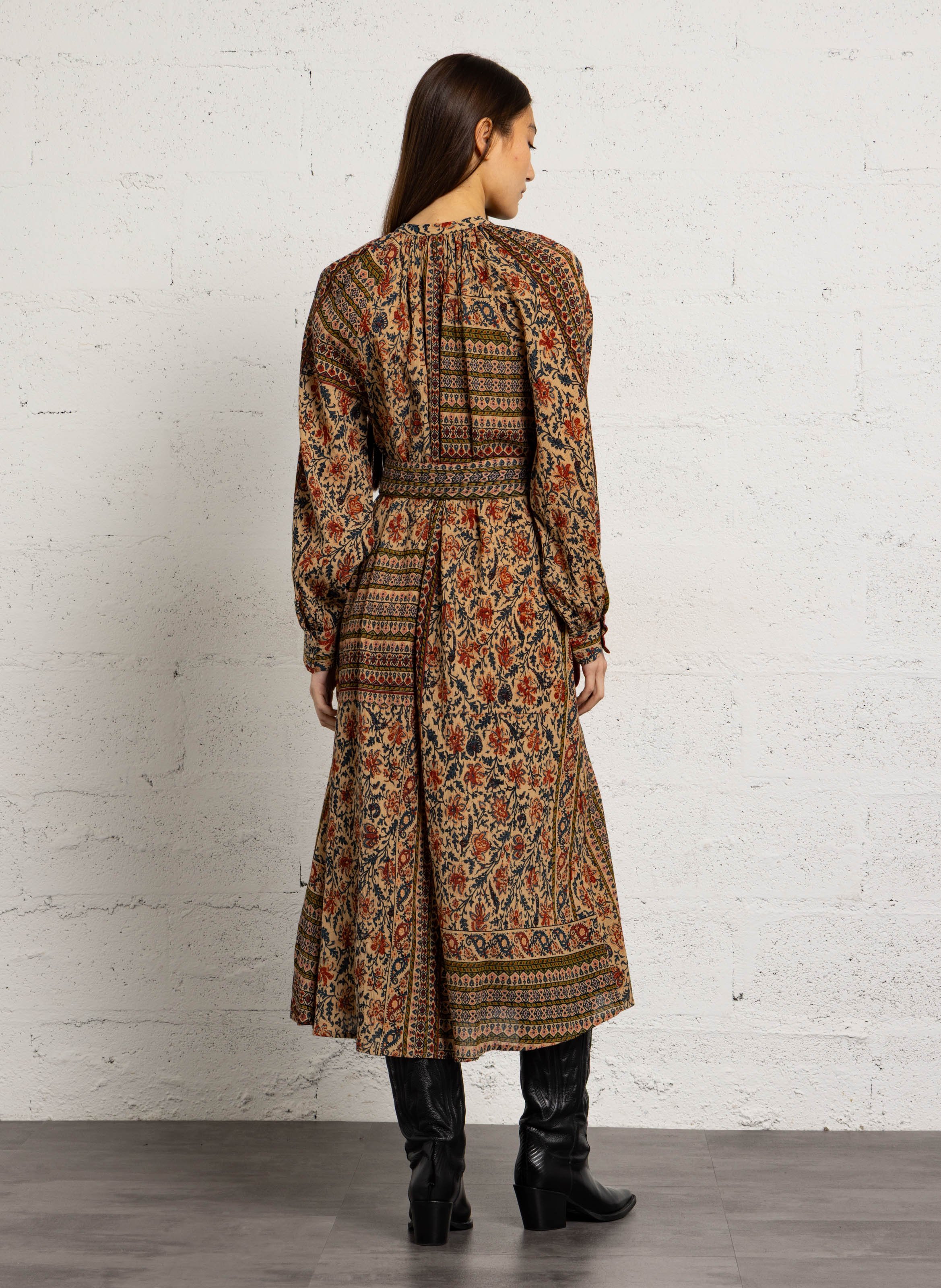 Langes, weit geschnittenes Baumwollkleid ANTIK BATIK Braun