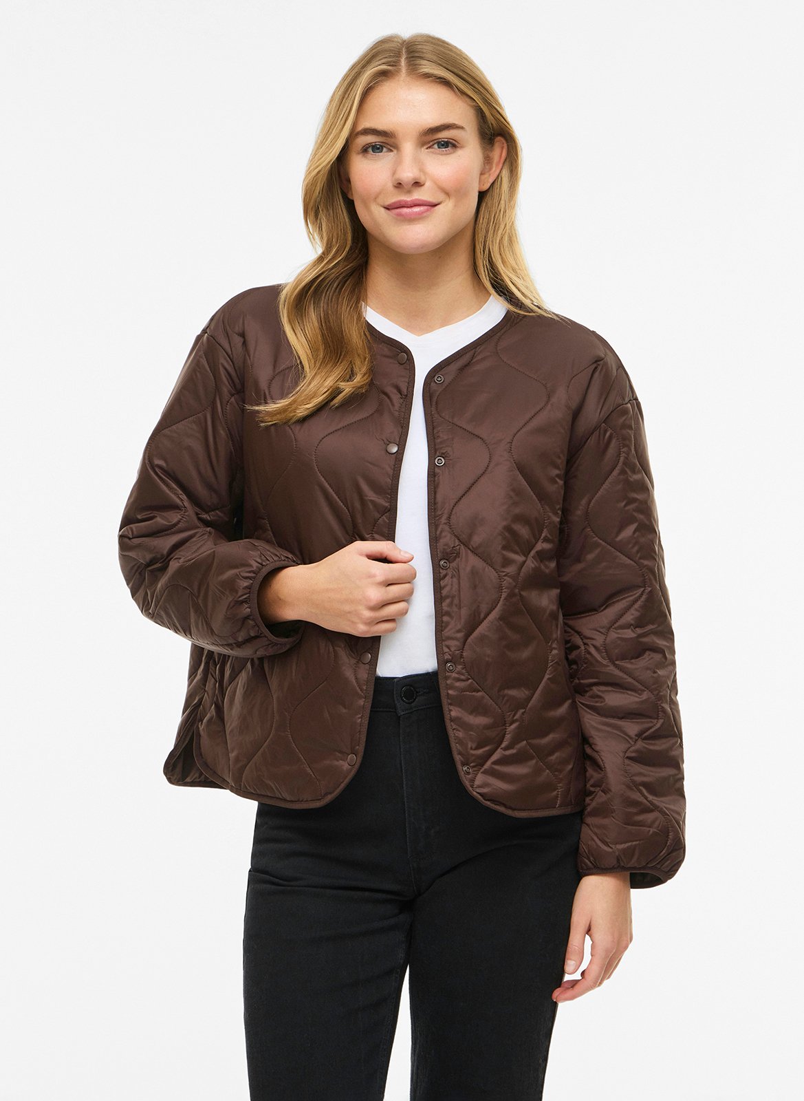 Quilted round neck jacket VILA Brown