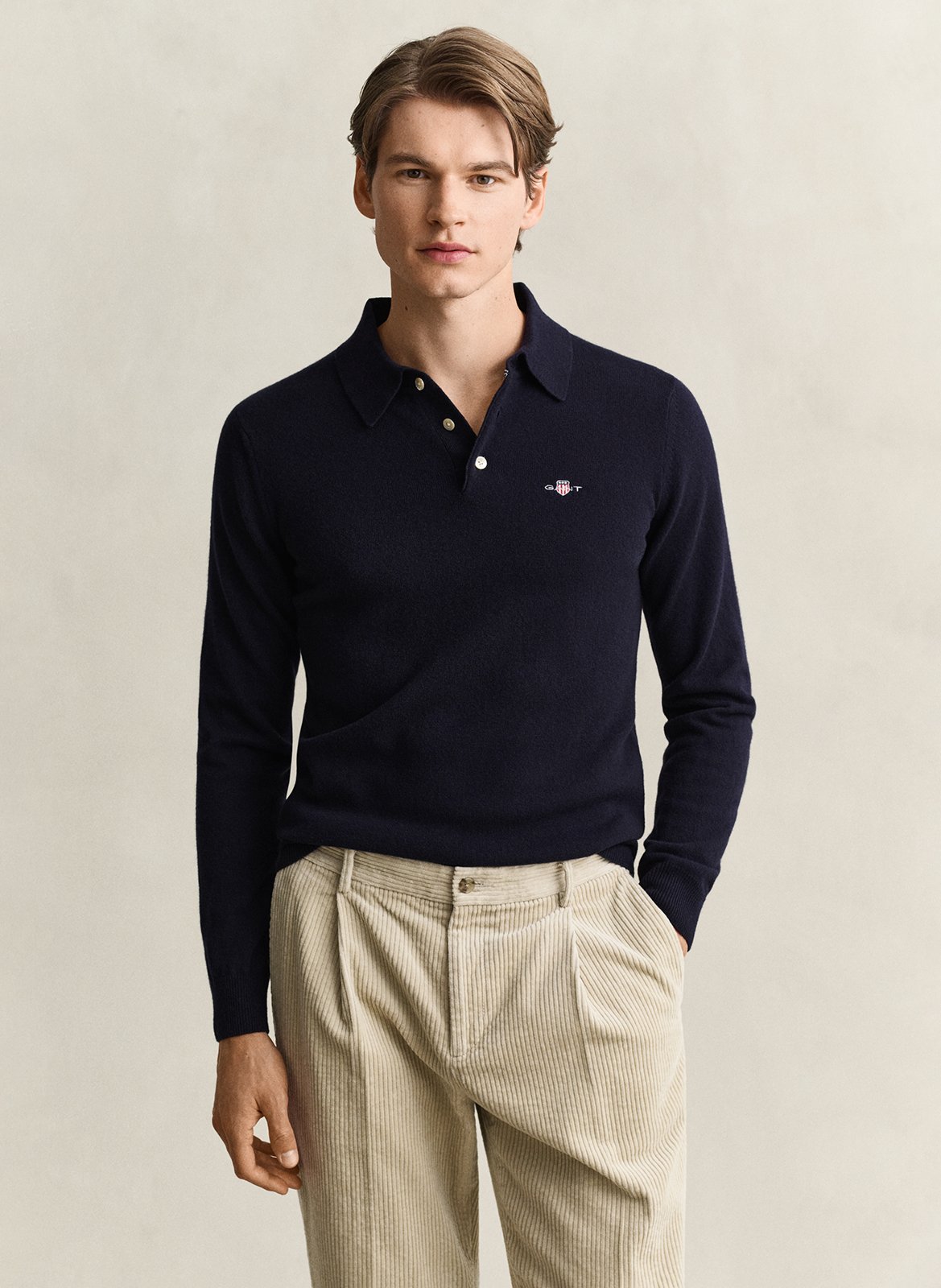 Pull droit col polo en laine GANT Bleu