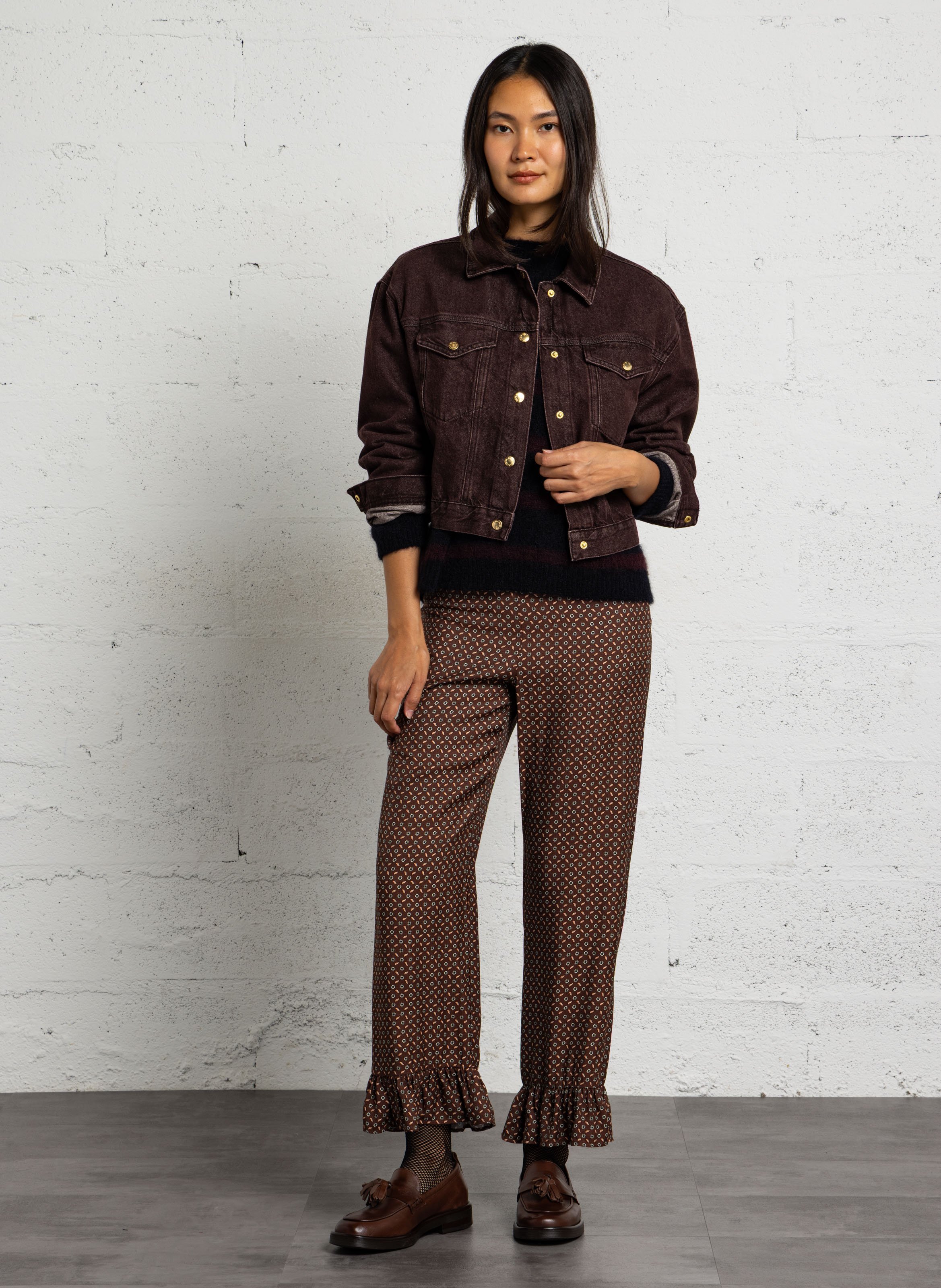 Weite Jeansjacke aus Baumwolle DES PETITS HAUTS Braun