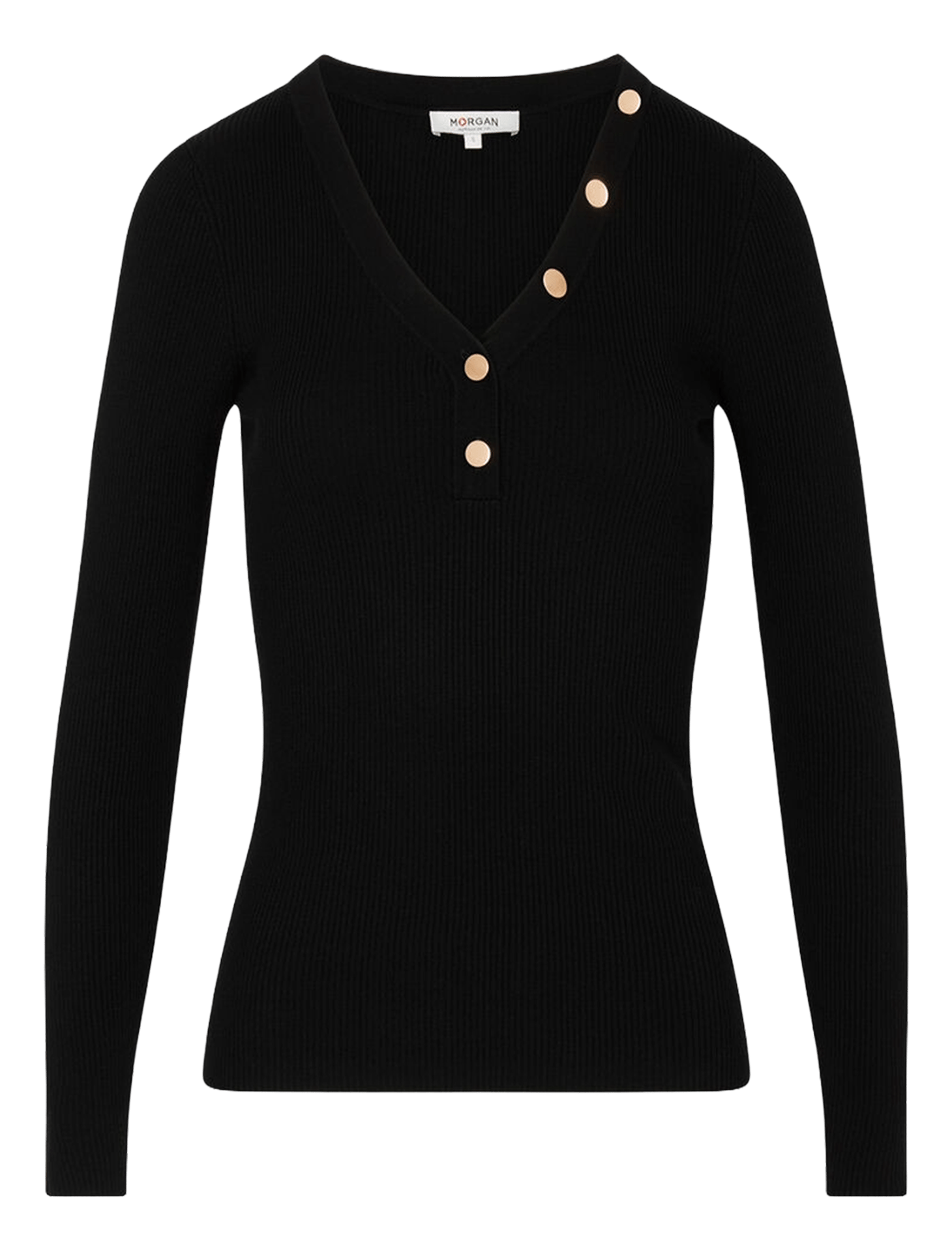 Pull ajusté col V à détails boutons MORGAN Zwart