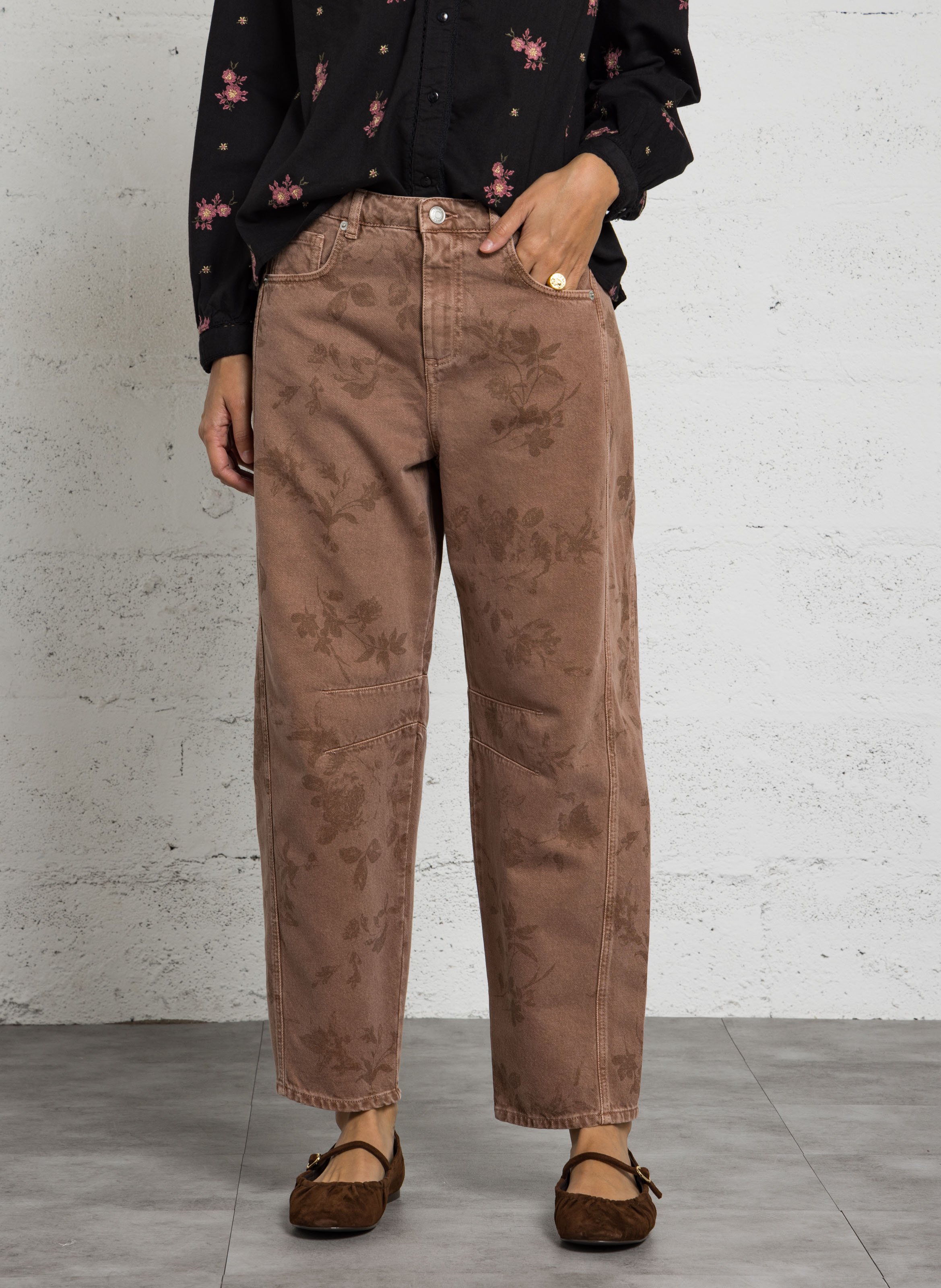Straight barrel-fit patterned jeans IKKS Brown