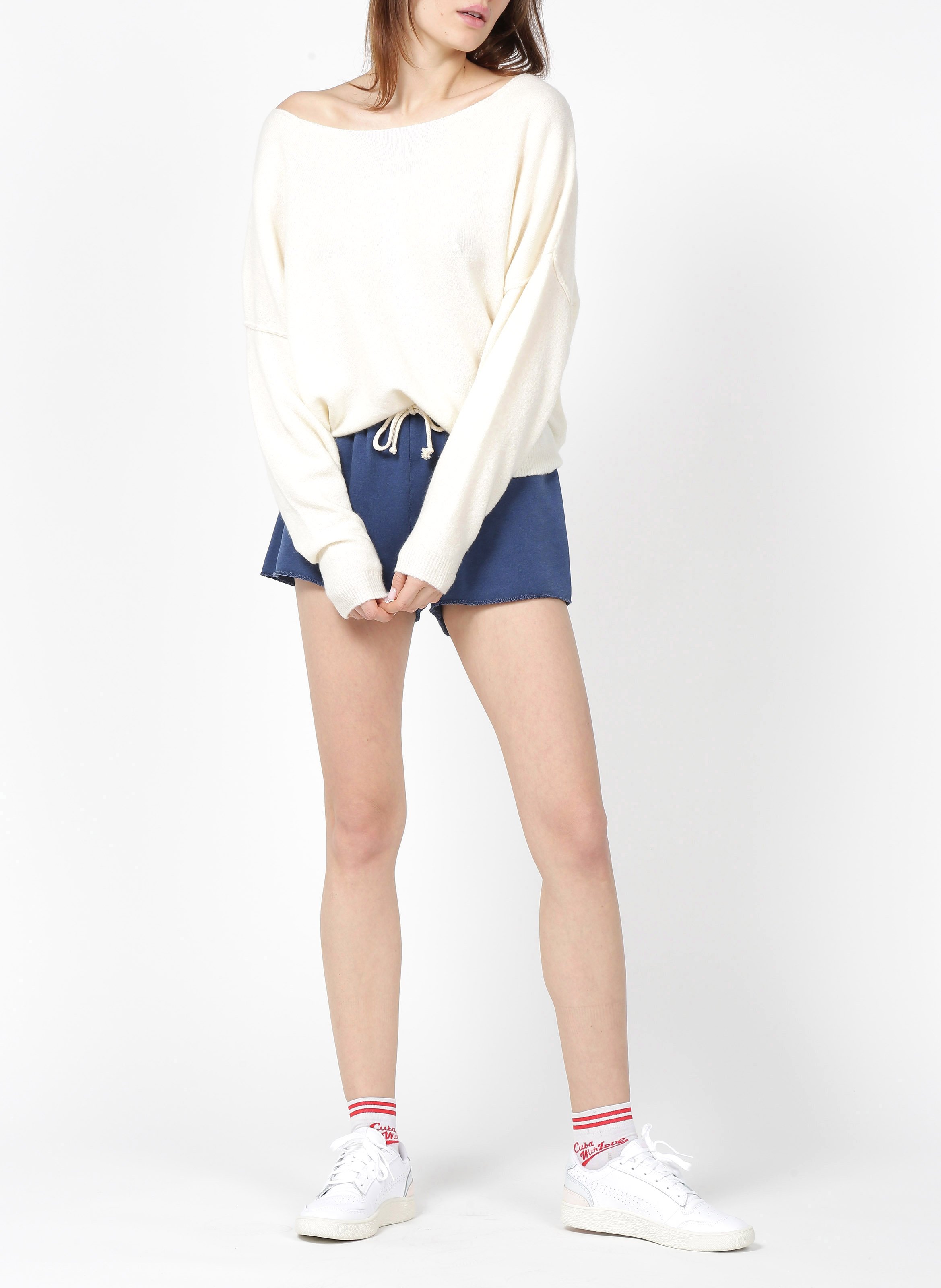 Pull ample à col bateau en maille duveteuse AMERICAN VINTAGE Beige