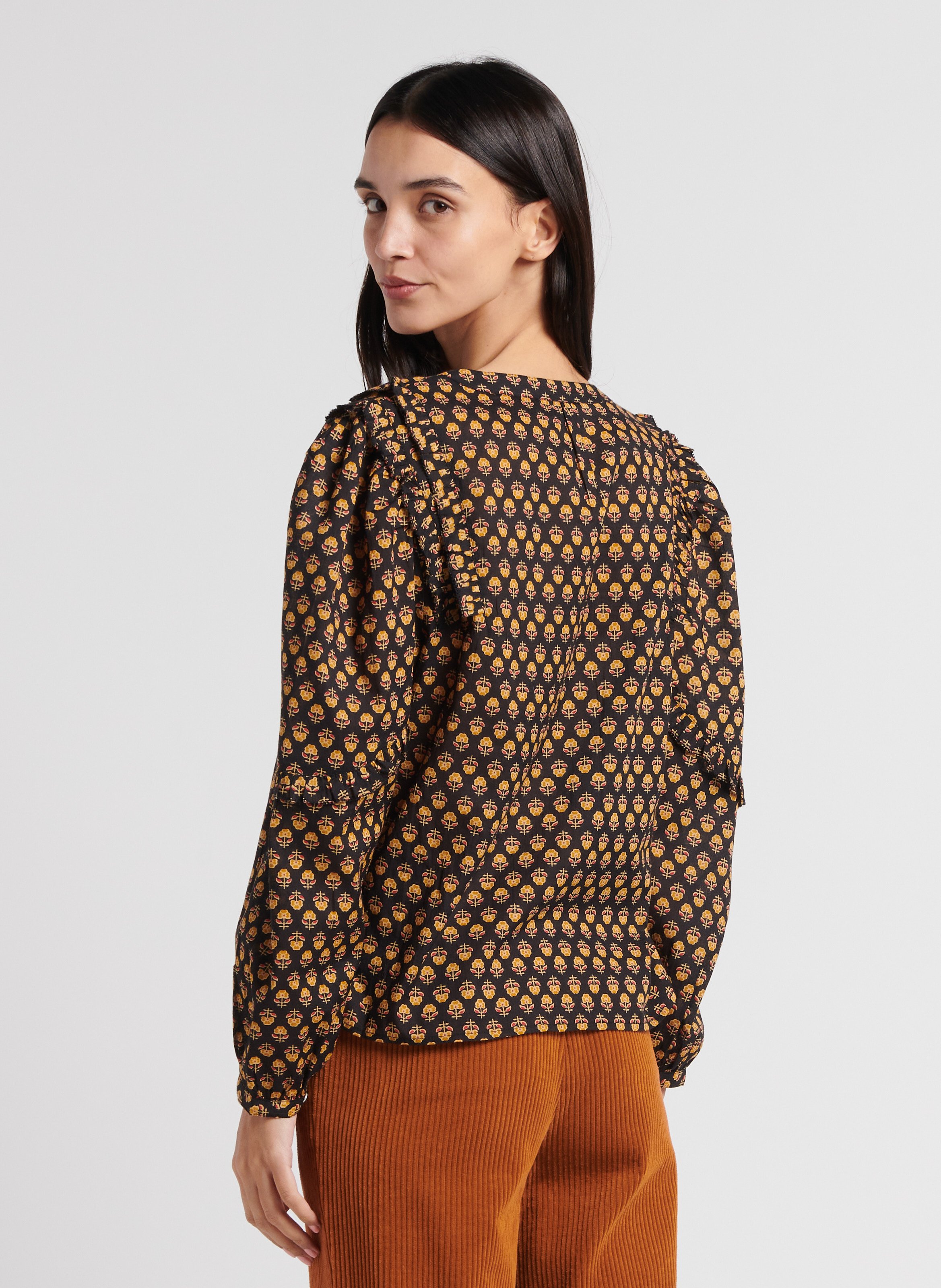 Round neck top with floral print in cotton EMILE ET IDA Black