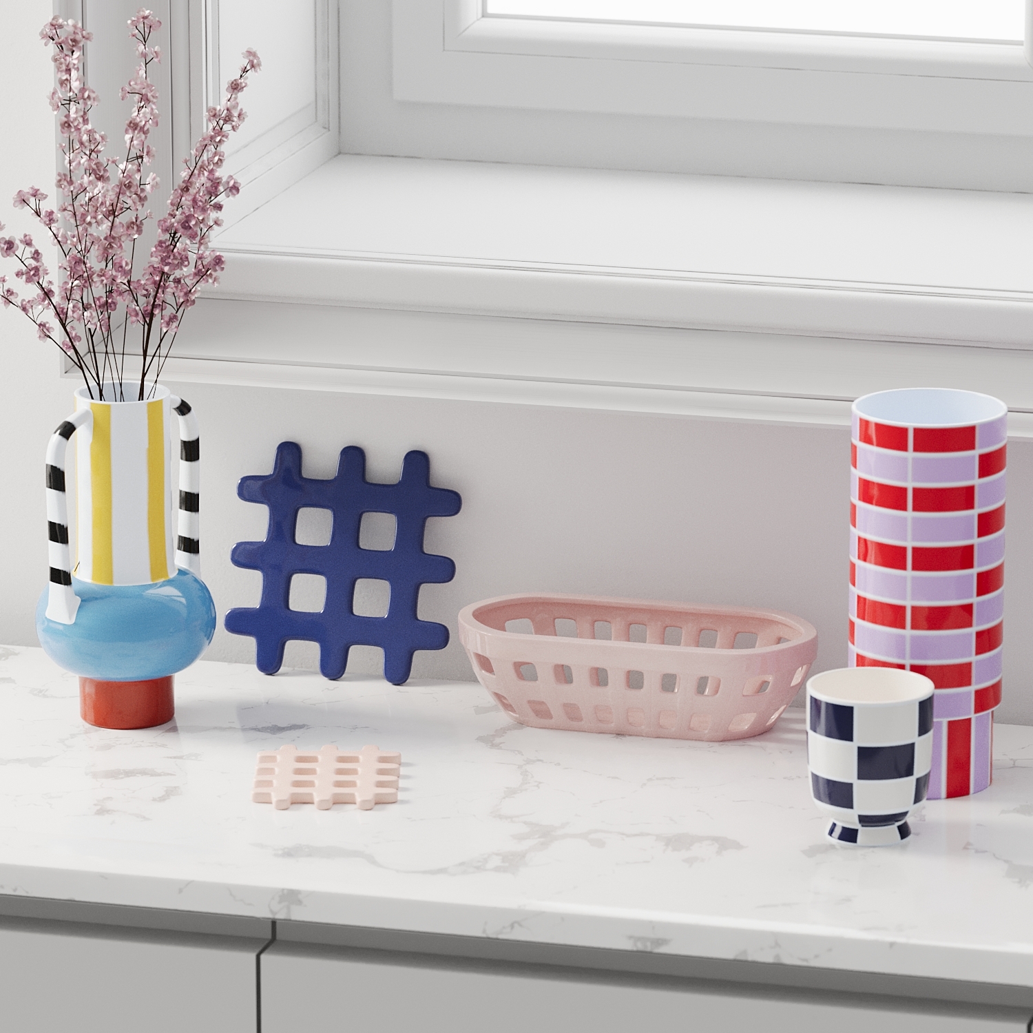 Set of 4 coasters, square woven ceramic POTIRON PARIS Blue