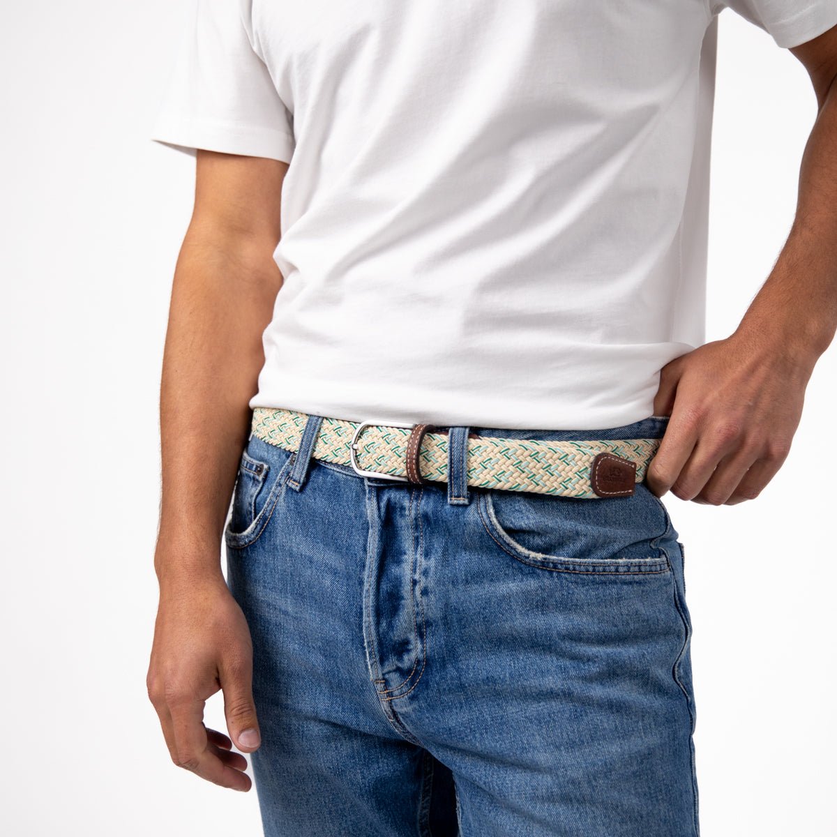 Multicolored braided elastic belt BILLYBELT Beige