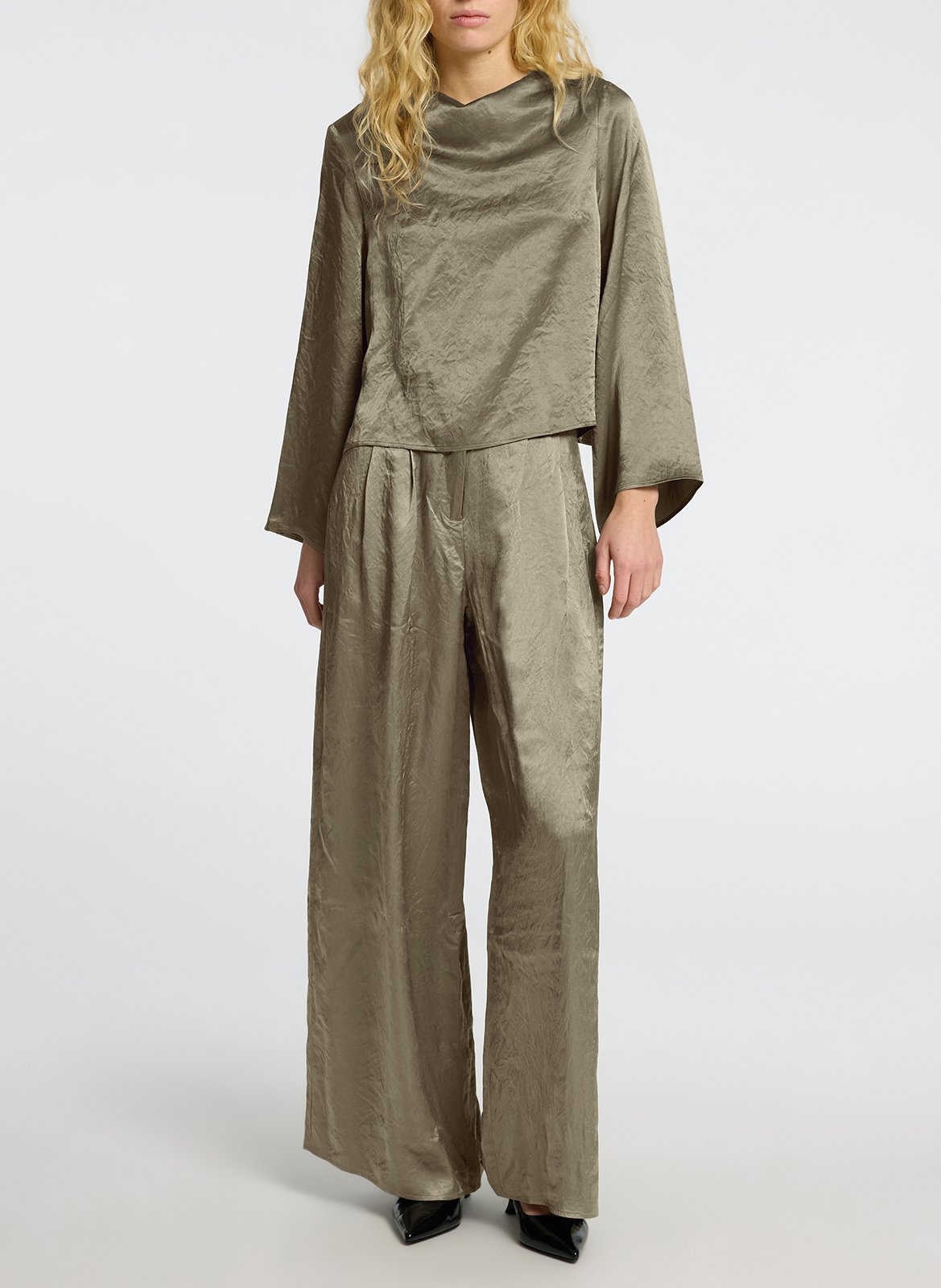 Pantalon large satiné SELECTED Gris